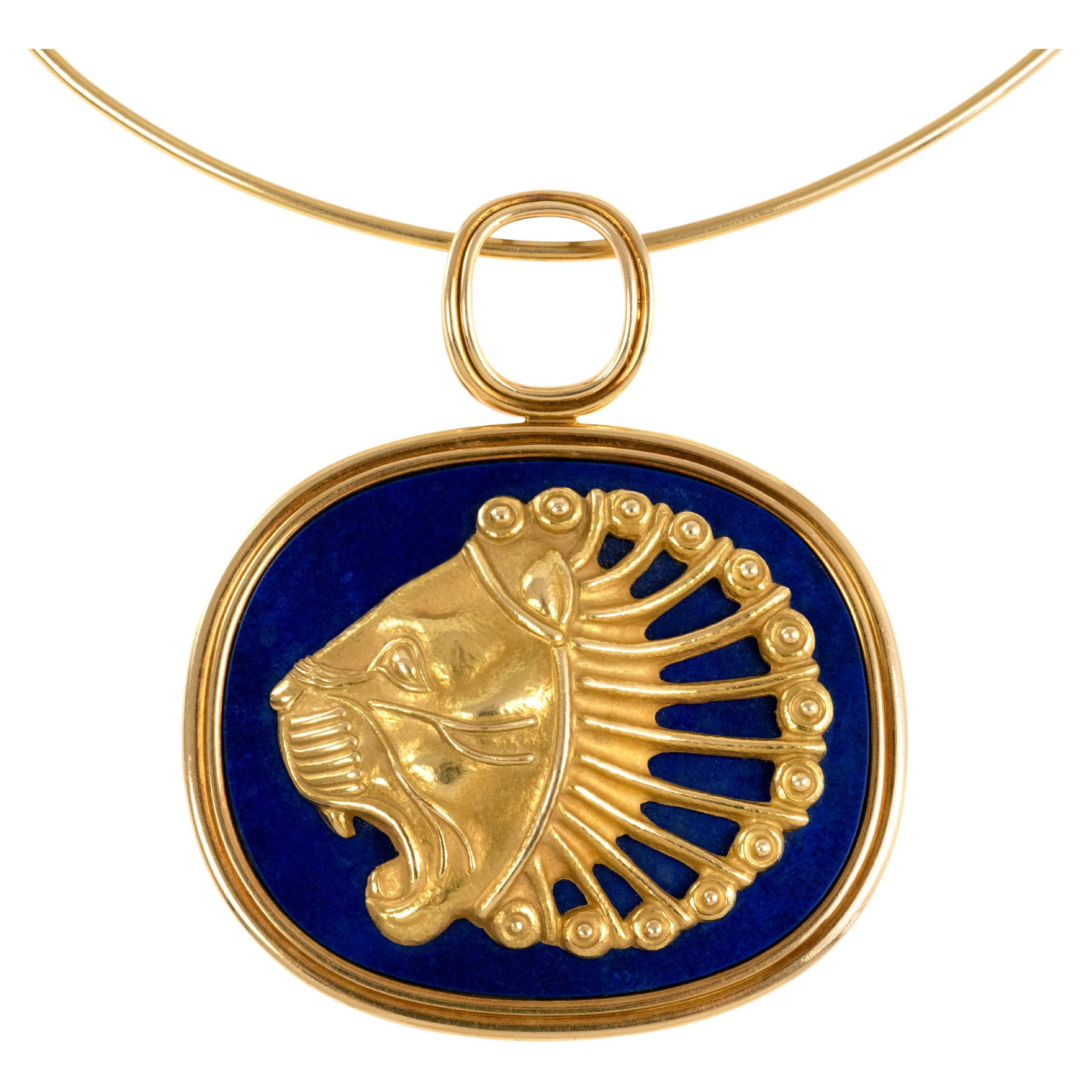 Patek Philippe Lapis Lazuli and 18K Gold Pendant Necklace, c. 1970 For Sale