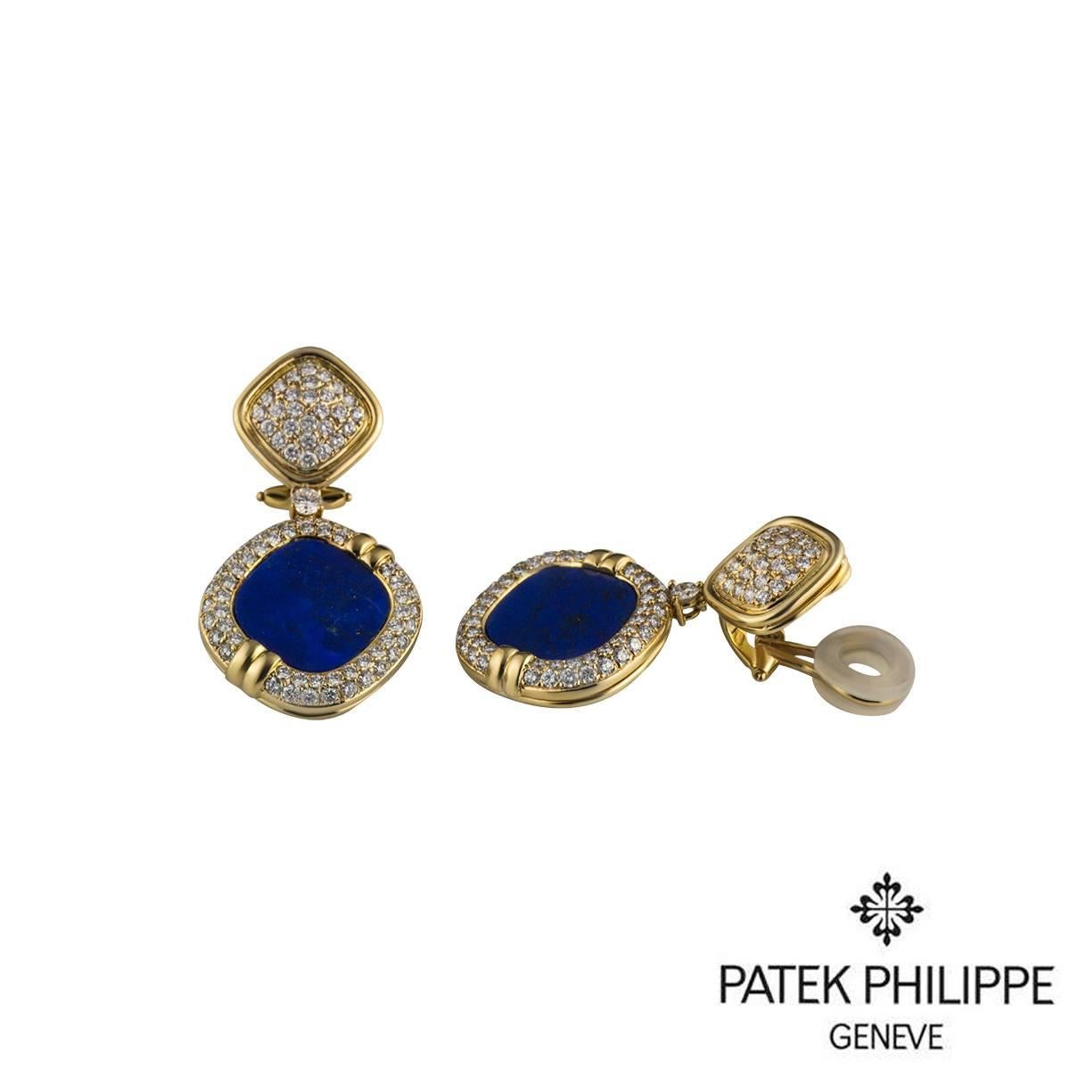 Round Cut Patek Philippe Lapis Lazuli and Diamond Set Earrings