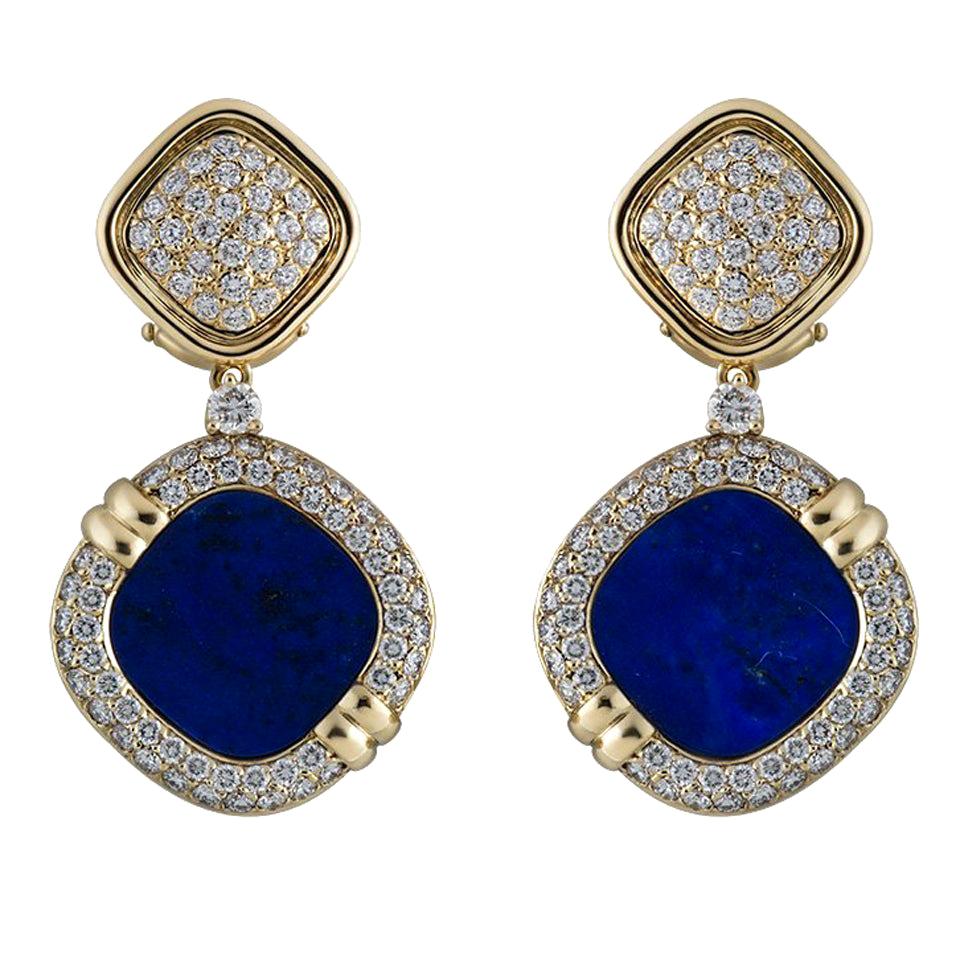 Patek Philippe Lapis Lazuli and Diamond Set Earrings