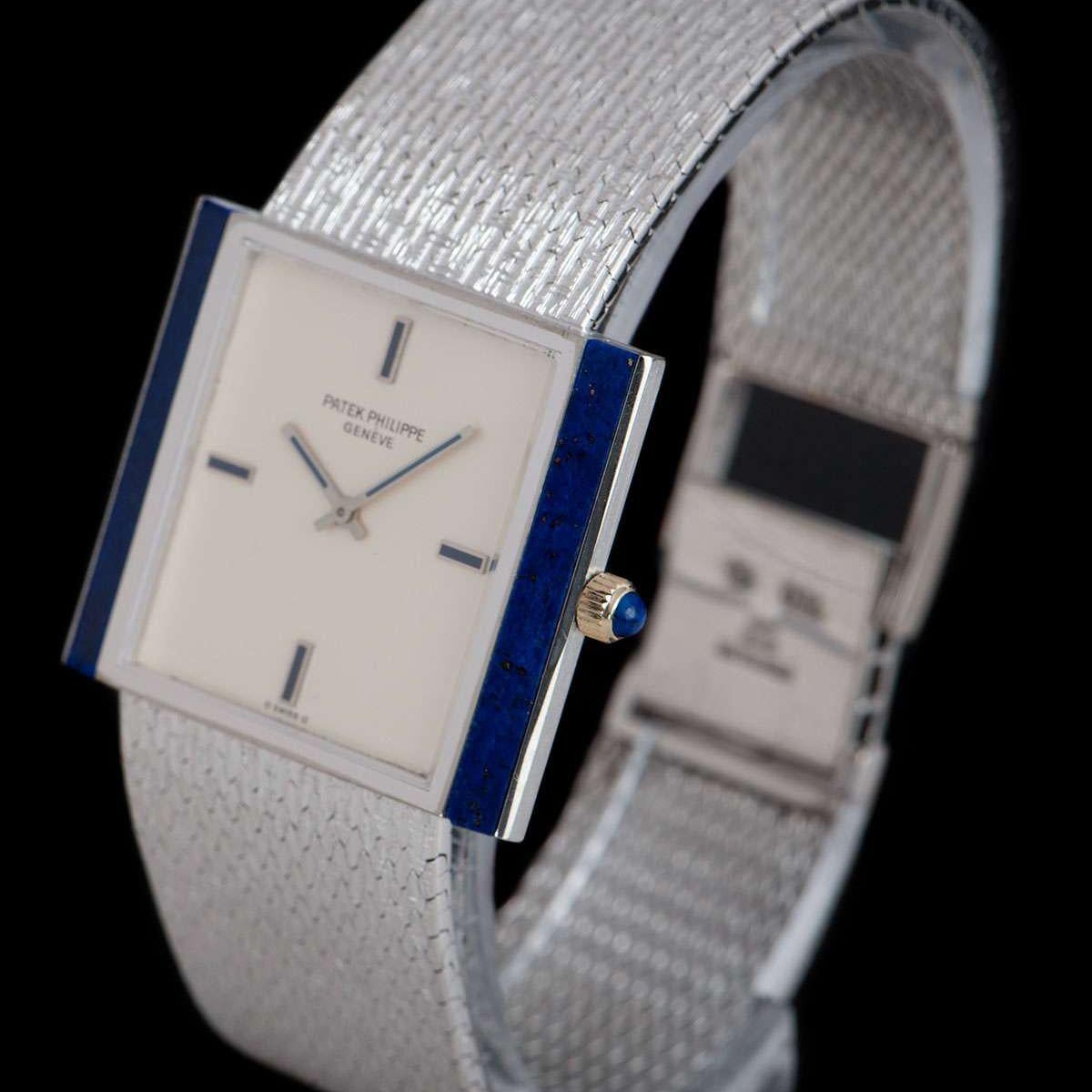 Baguette Cut Patek Philippe Lapis Lazuli Set Gondolo Silver Dial B&P 3578G-001