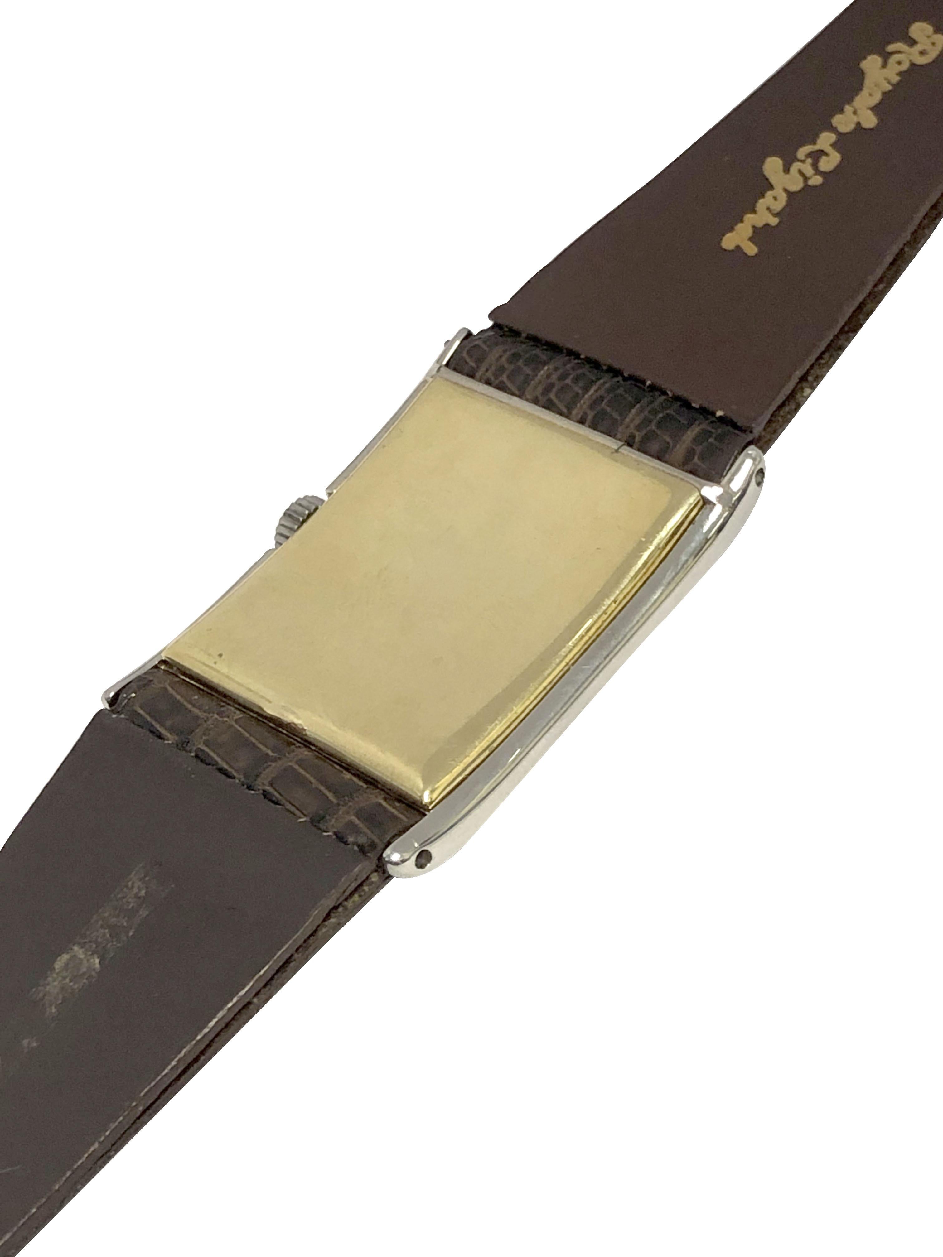 Patek Philippe Große Armbanduhr mit gestuftem Gehäuse aus Weiß- und Gelbgold aus den 1920er Jahren (Art déco) im Angebot