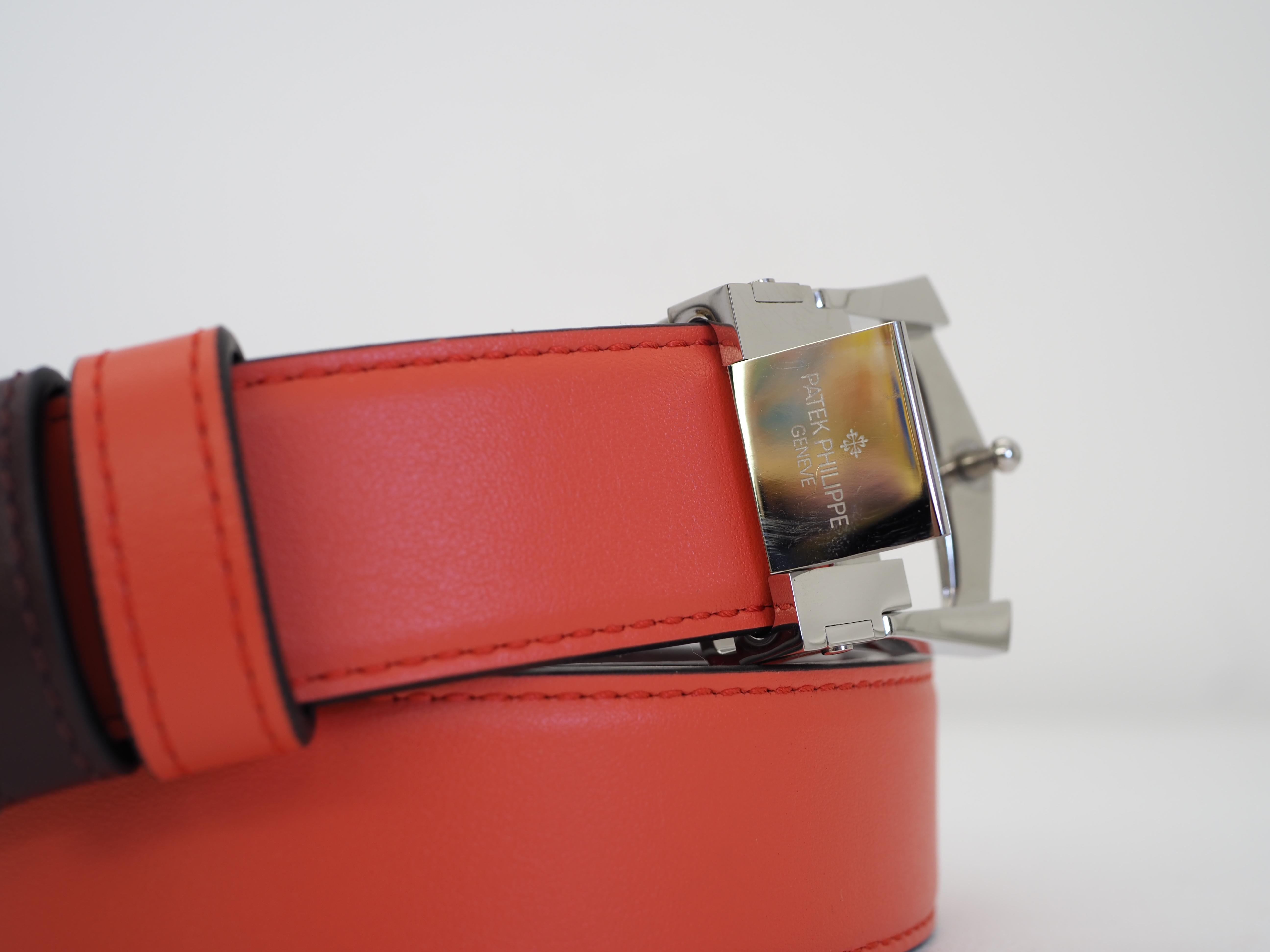 Orange Patek Philippe leather belt For Sale