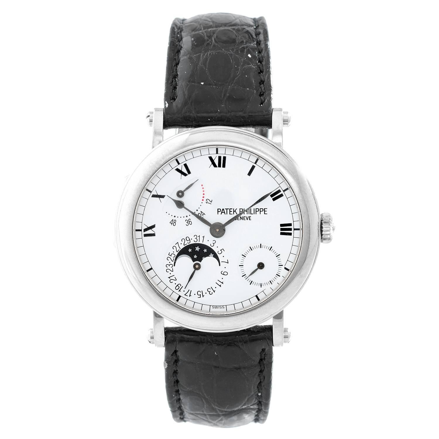 Patek Philippe White Gold Moonphase Calendar Automatic Wristwatch Ref 5054G-001
