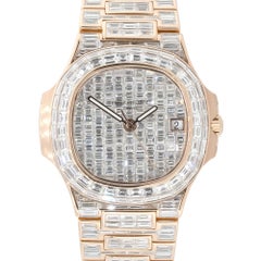 Patek Philippe Nautilus 18k Rose Gold All Baguette Diamond Watch In Stock