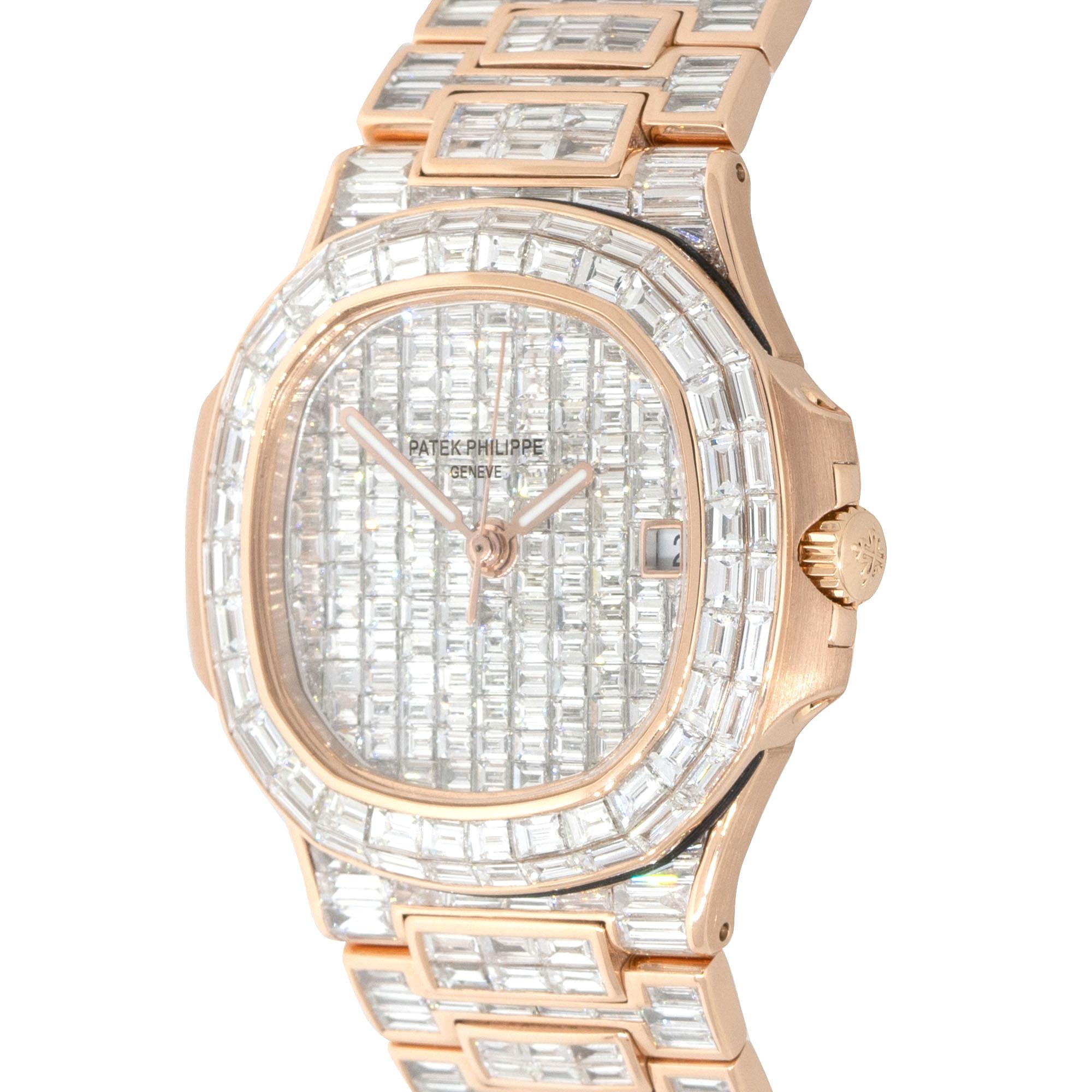 Nautilus 18 Karat Roségold Baguette-Diamant-Uhr von Patek Philippe, auf Lager im Zustand „Neu“ in Boca Raton, FL