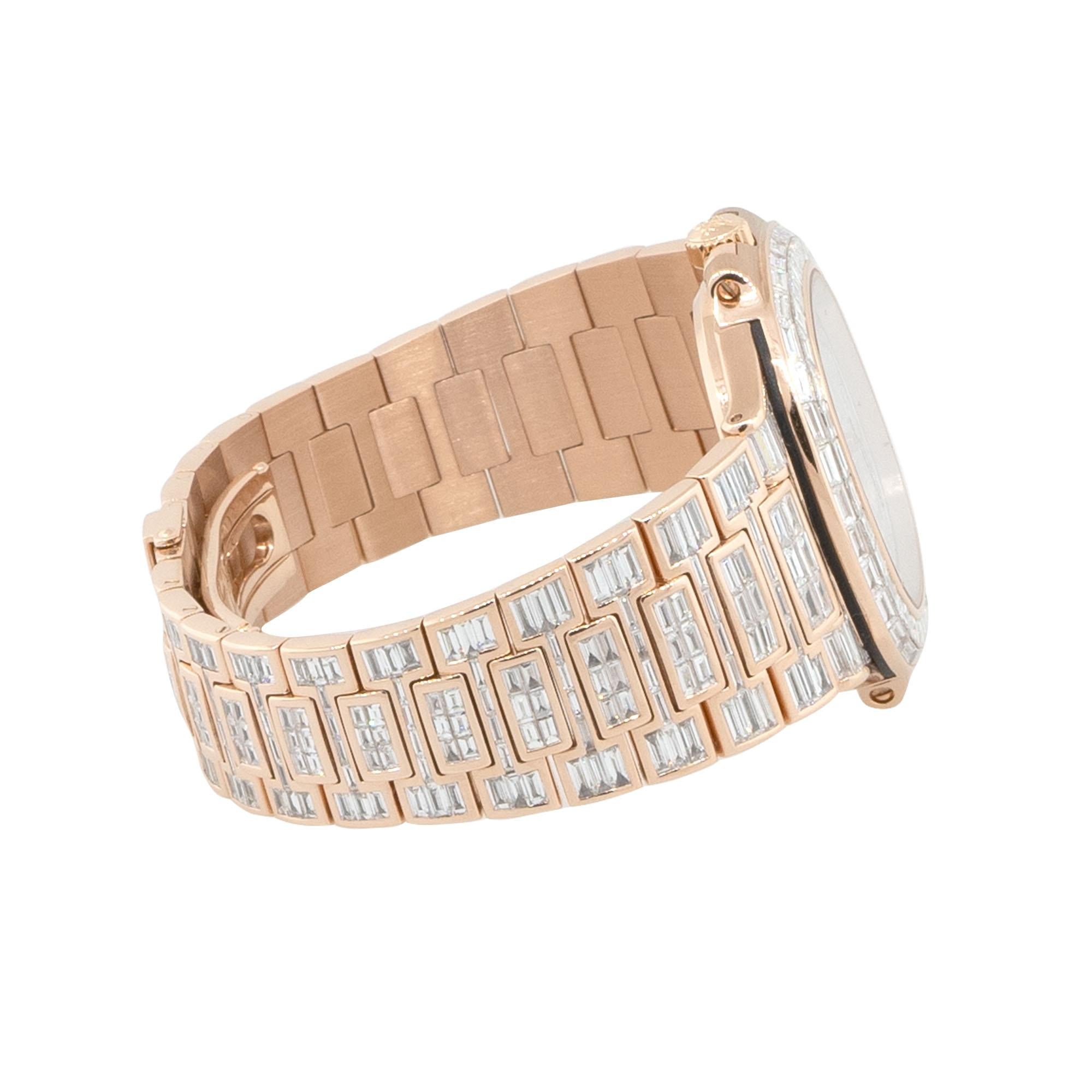 Baguette Cut Patek Philippe Nautilus 18k Rose Gold All Baguette Diamond Watch In Stock