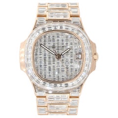 Patek Philippe Nautilus 18k Rose Gold All Baguette Diamond Watch In Stock