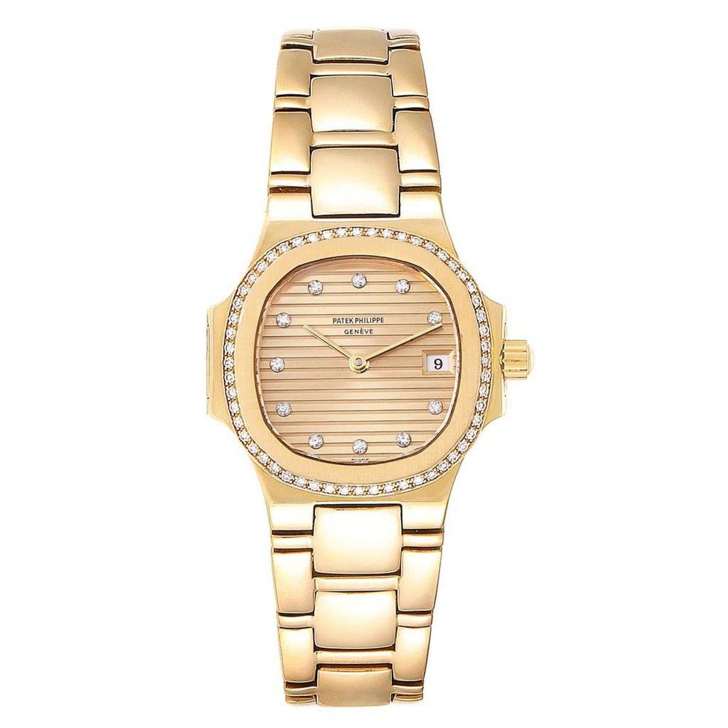 Patek Philippe Nautilus 18 Karat Yellow Gold Diamond Ladies Watch 4700 At 1stdibs