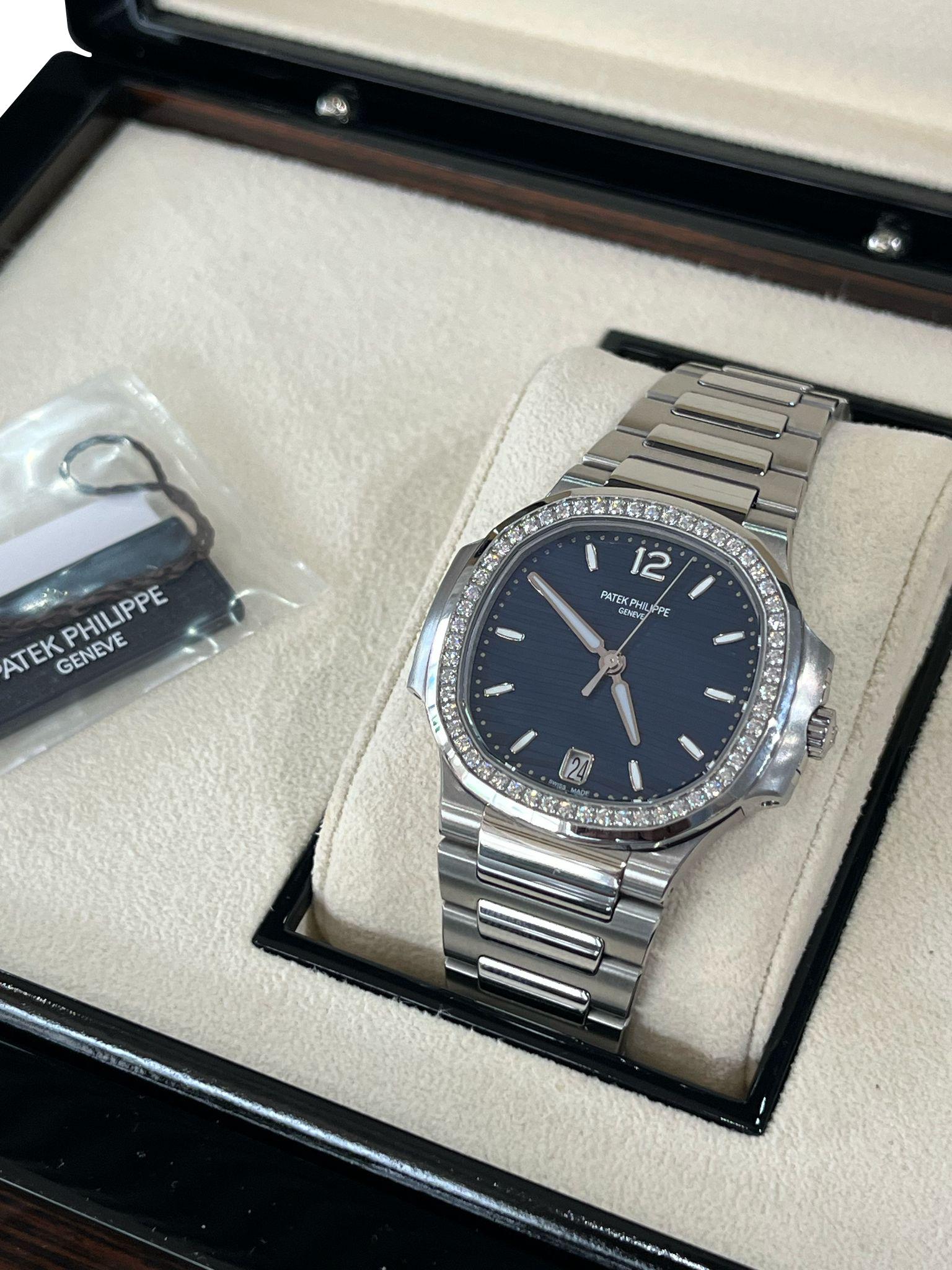 Patek Philippe Nautilus 35.2mm Blue Dial Diamond Bezel Ladies Watch 7118/1200A For Sale 4