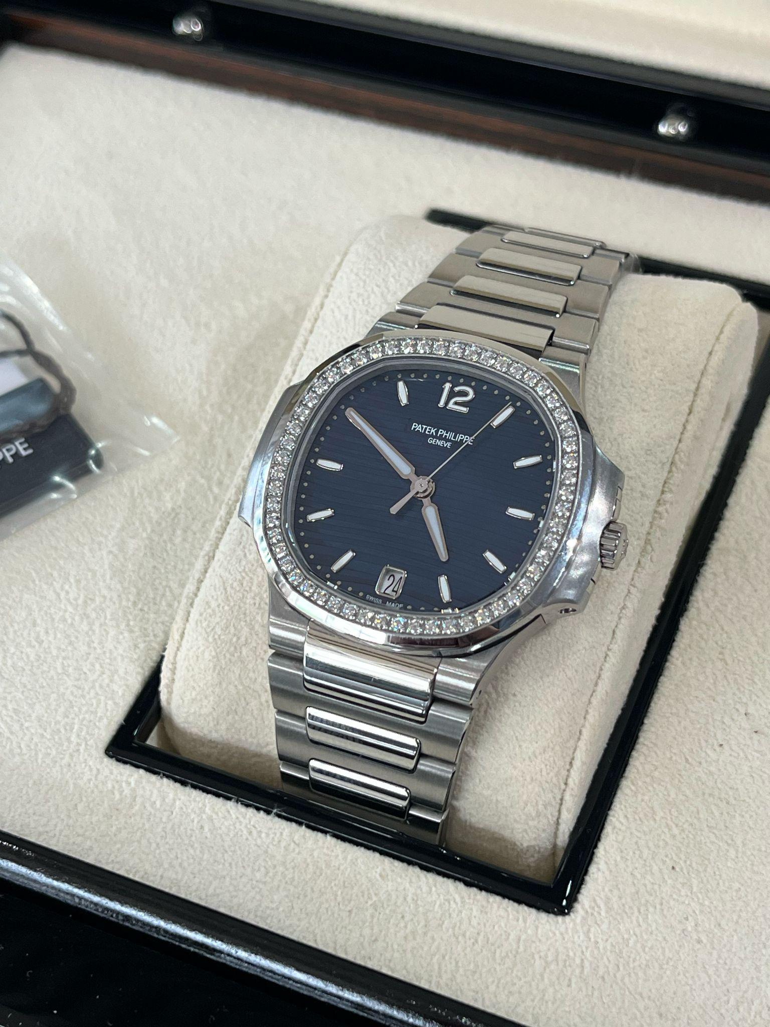 Patek Philippe Nautilus 35.2mm Blue Dial Diamond Bezel Ladies Watch 7118/1200A For Sale 5