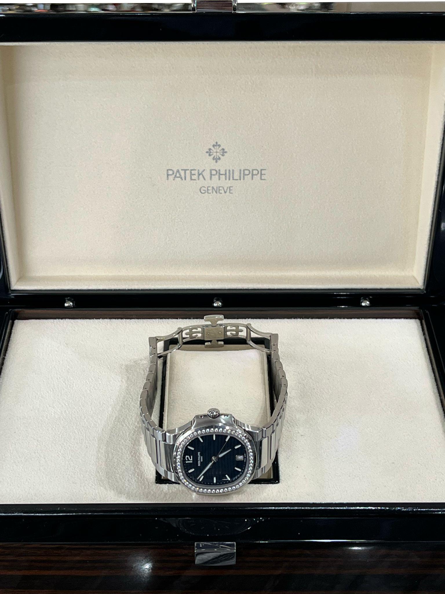 Patek Philippe Nautilus 35.2mm Blue Dial Diamond Bezel Ladies Watch 7118/1200A For Sale 6