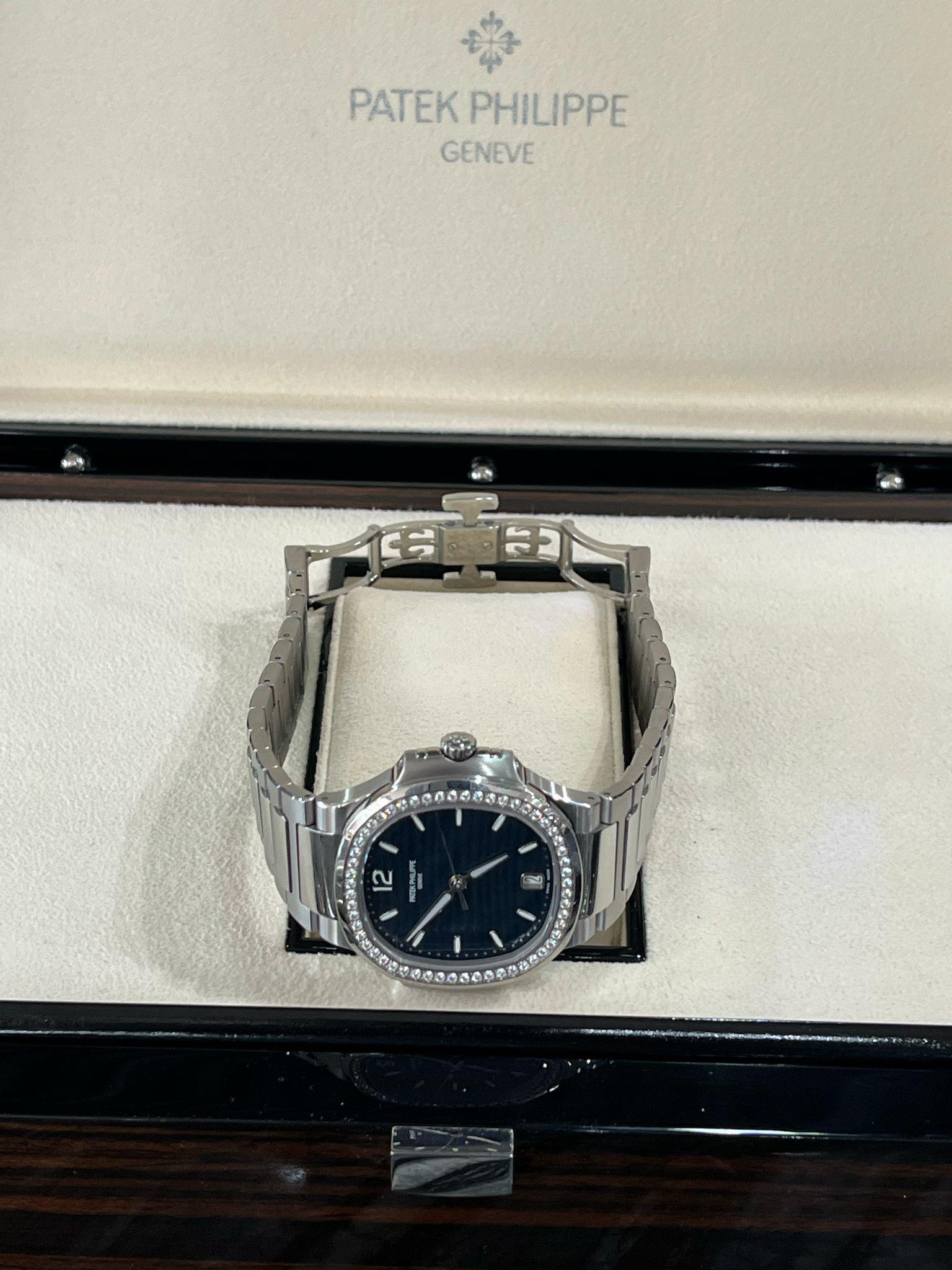 Patek Philippe Nautilus 35.2mm Blue Dial Diamond Bezel Ladies Watch 7118/1200A For Sale 7
