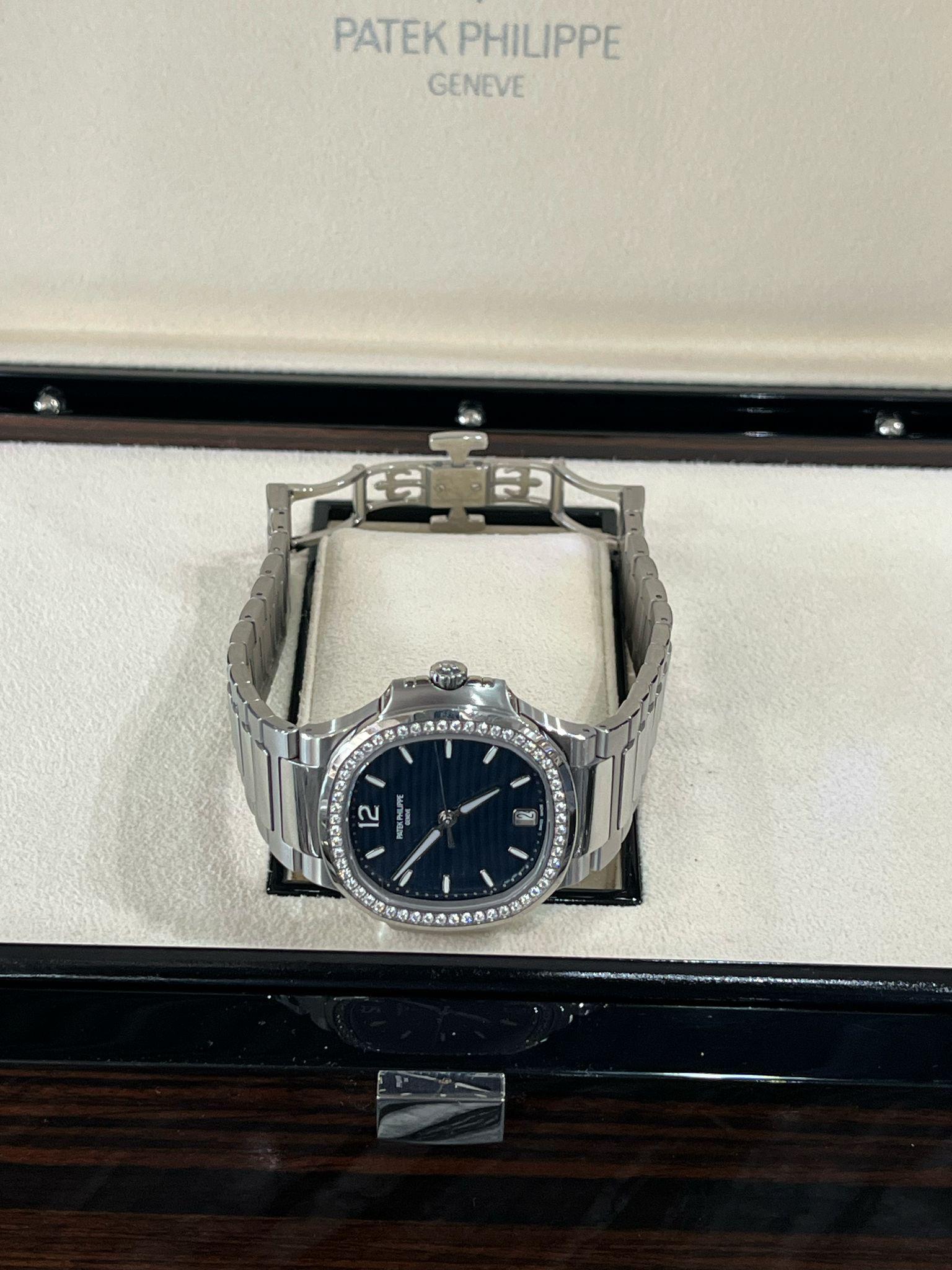 Patek Philippe Nautilus 35.2mm Blue Dial Diamond Bezel Ladies Watch 7118/1200A For Sale 8