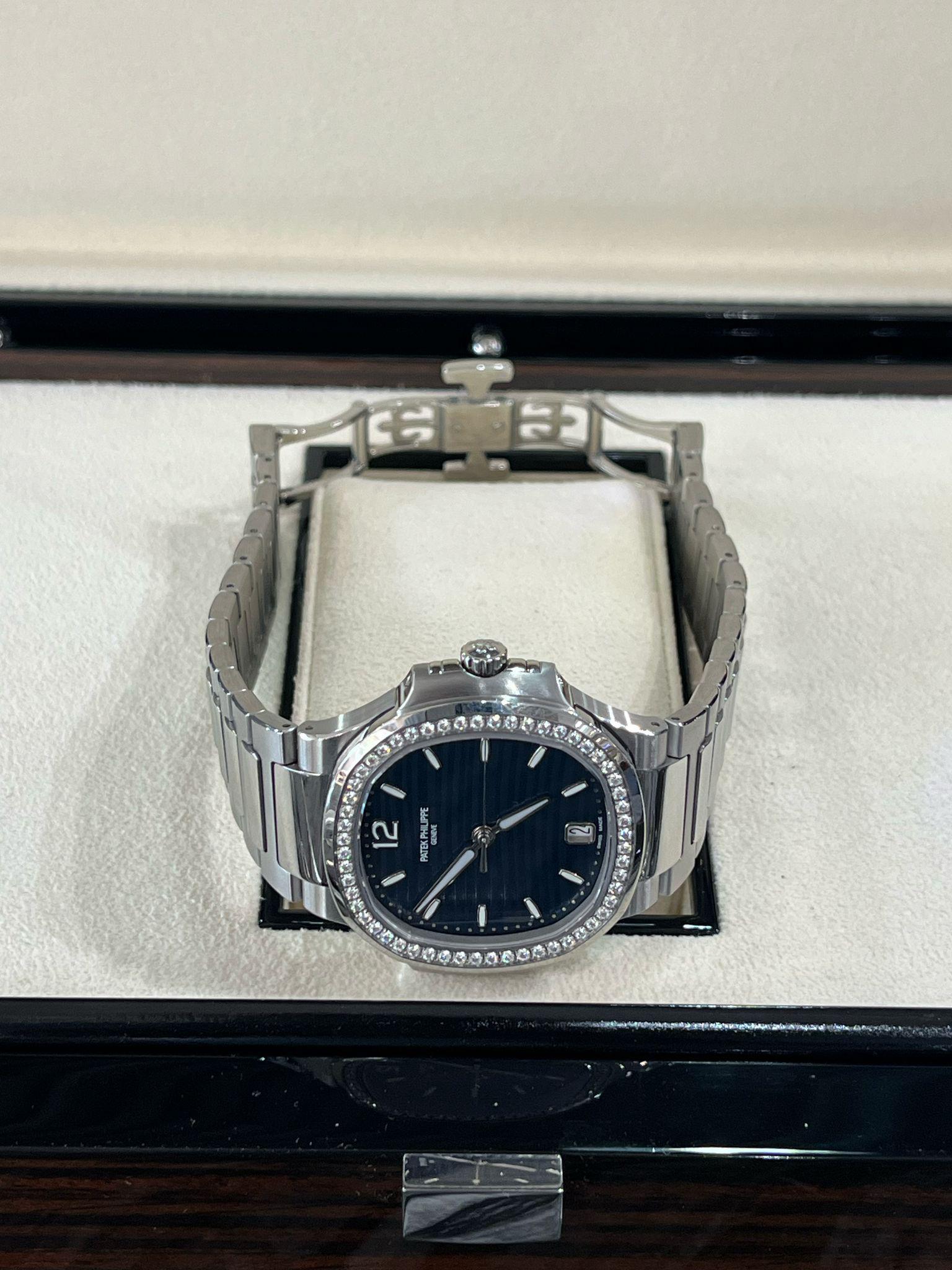 Patek Philippe Nautilus 35.2mm Blue Dial Diamond Bezel Ladies Watch 7118/1200A For Sale 10