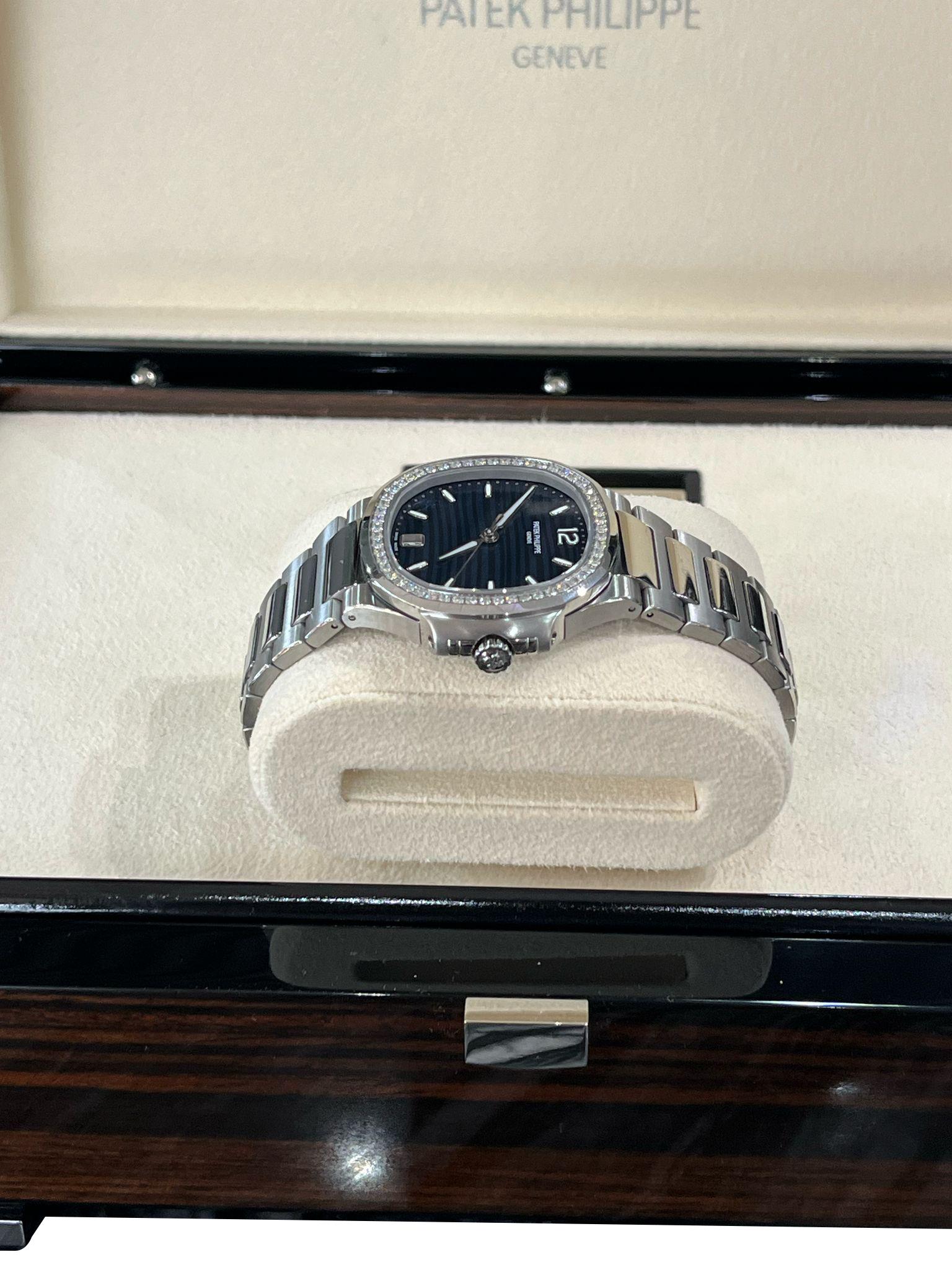 Patek Philippe Nautilus 35.2mm Blue Dial Diamond Bezel Ladies Watch 7118/1200A For Sale 11