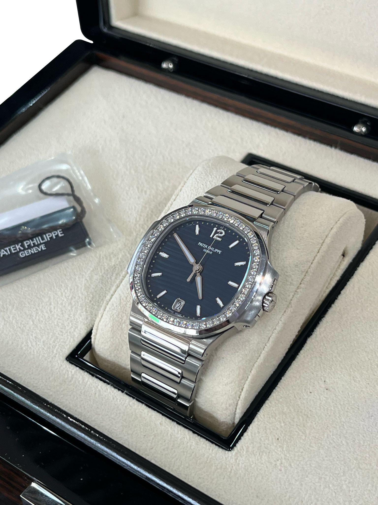 Patek Philippe Nautilus 35.2mm Blue Dial Diamond Bezel Ladies Watch 7118/1200A For Sale 3