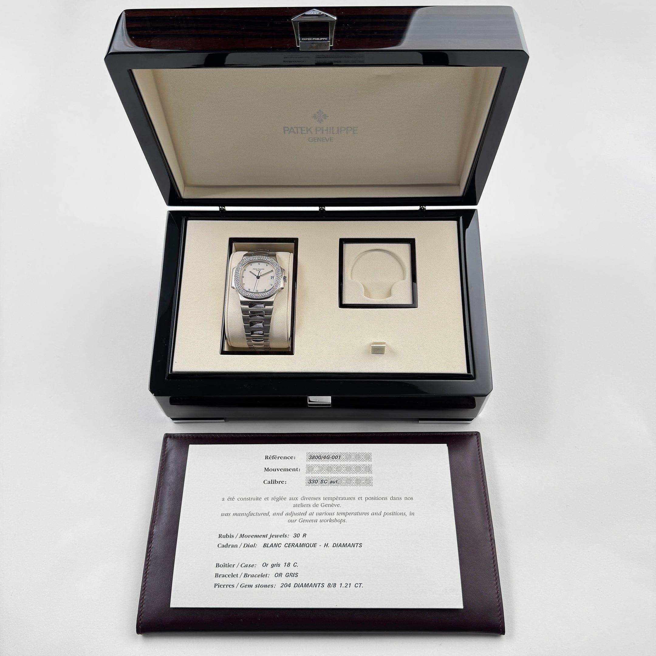 Patek Philippe Nautilus 3800/4G-001 White Gold White Dial Diamond Set (2004) For Sale 6