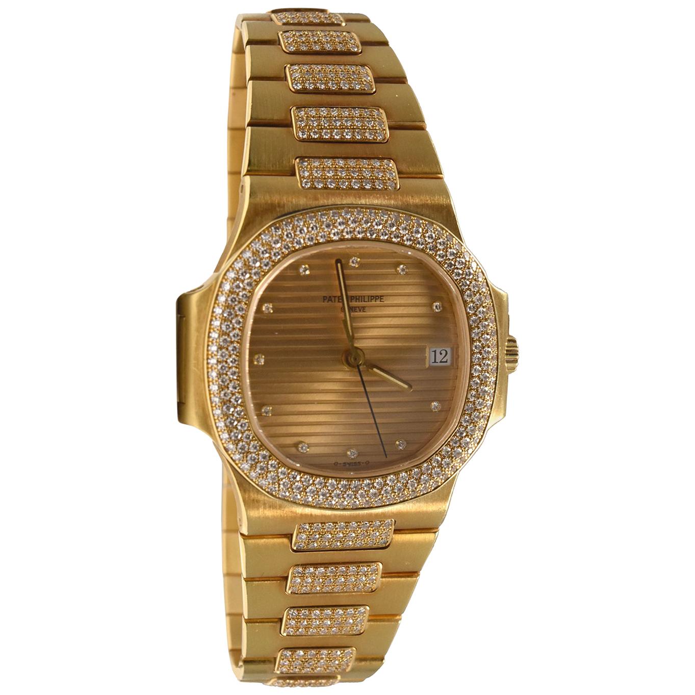 Patek Philippe Nautilus 3800/5 in 18 Karat Yellow Gold with Diamond Bezel Watch