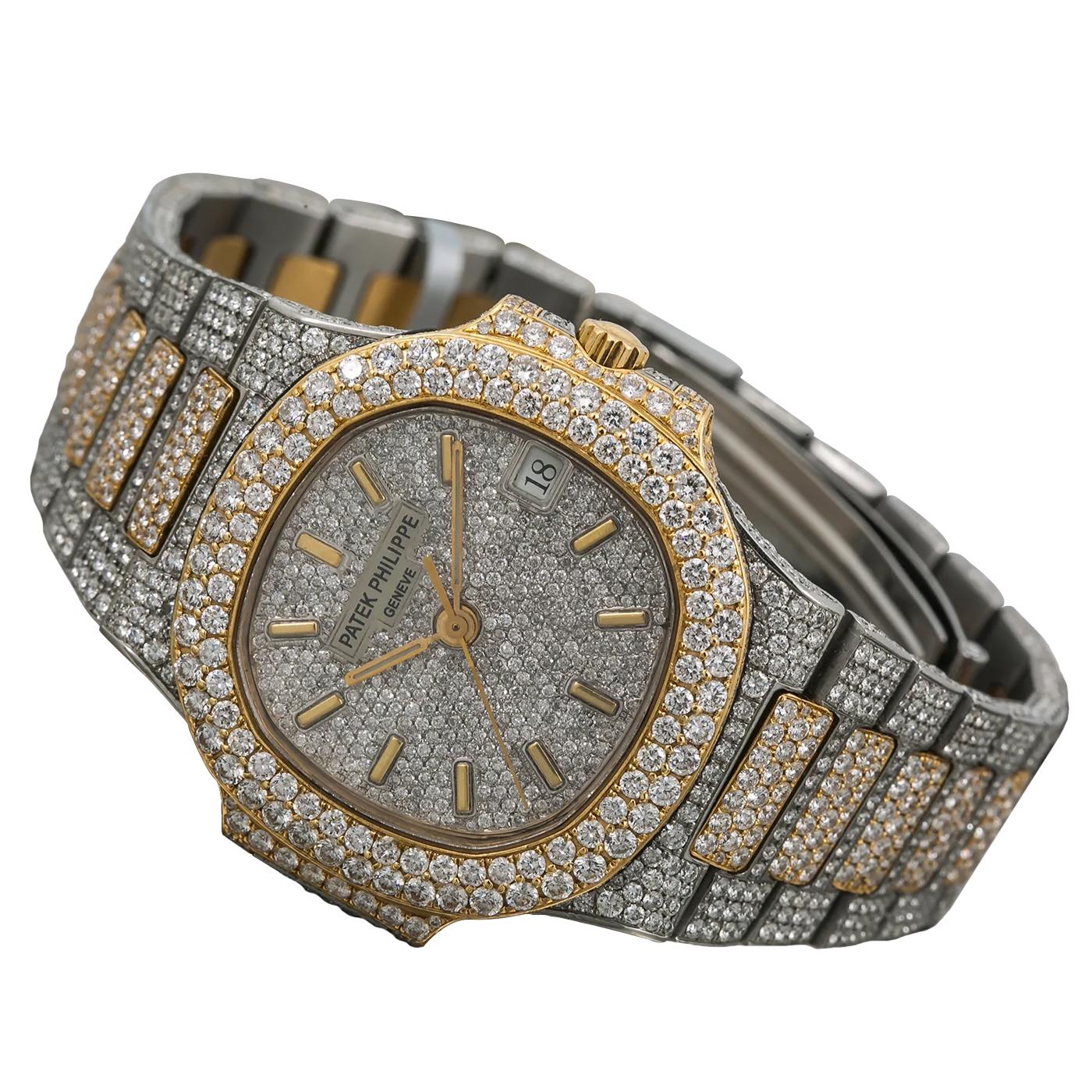 Uhr von Patek Philippe Nautilus, 3800 Silber-Diamant-Zifferblatt mit 14,50 Karat Diamanten (Modernistisch) im Angebot
