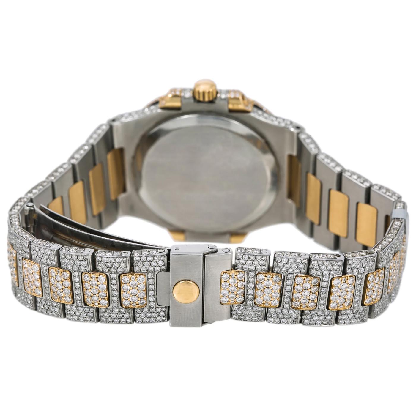 Uhr von Patek Philippe Nautilus, 3800 Silber-Diamant-Zifferblatt mit 14,50 Karat Diamanten im Zustand „Gut“ im Angebot in Aventura, FL