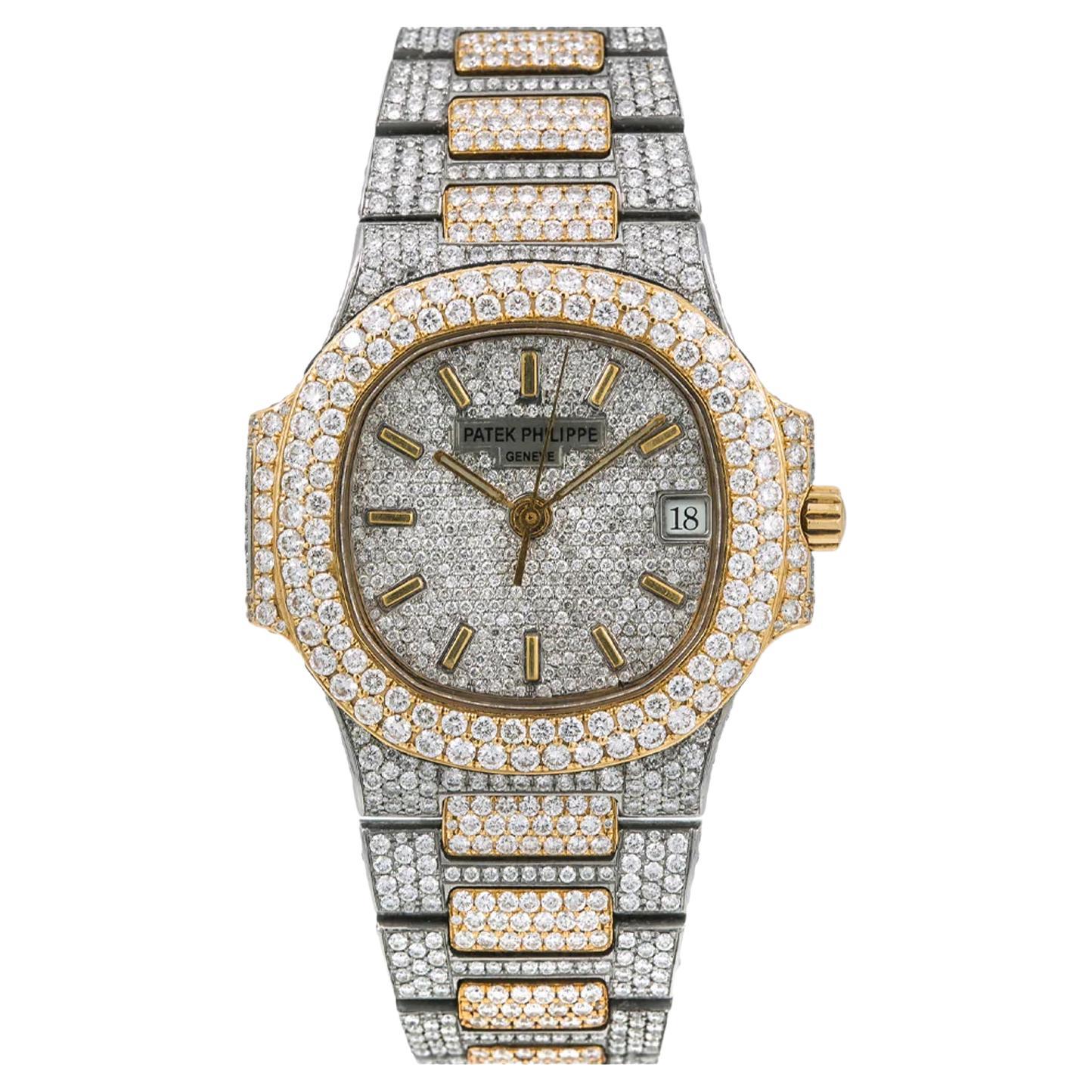Patek Philippe Nautilus 3800 Silver Diamond Dial with 14.50ct Diamonds Watch For Sale
