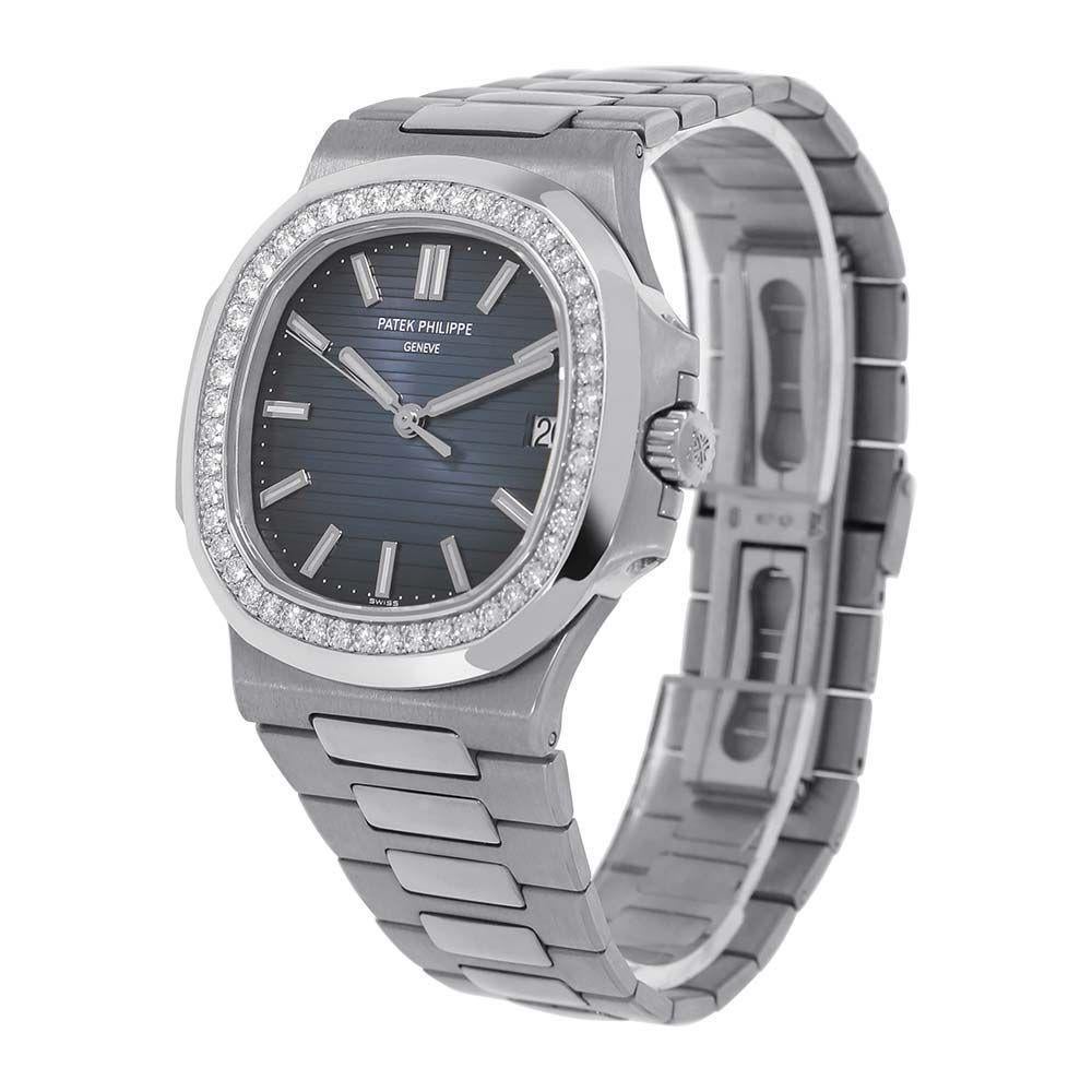 Round Cut Patek Philippe Nautilus 5713/1G Diamond Bezel in 18k White Gold Watch