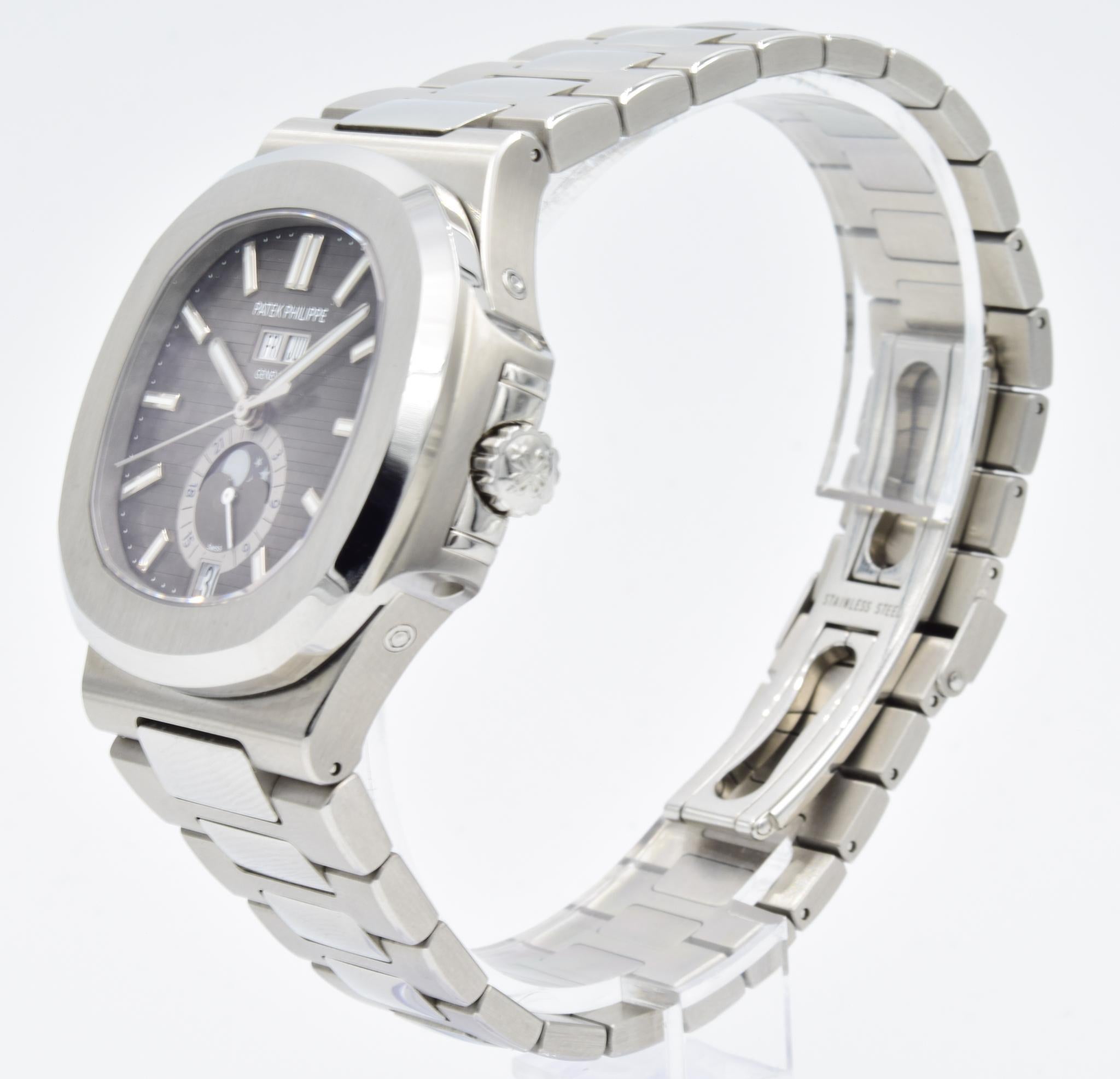 This Patek Philippe Nautilus Annual Calendar was recently traded in to our store and comes with the full box and papers. The Patek Nautilus is arguably the most sought after timepiece on the market. This model is in stainless steel and features a