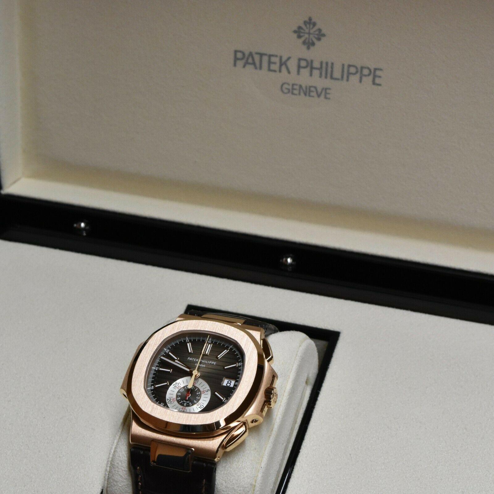 Patek Philippe Nautilus 5980R-001 Leather Strap 18k Rose Gold Brand New In New Condition In Miami, FL
