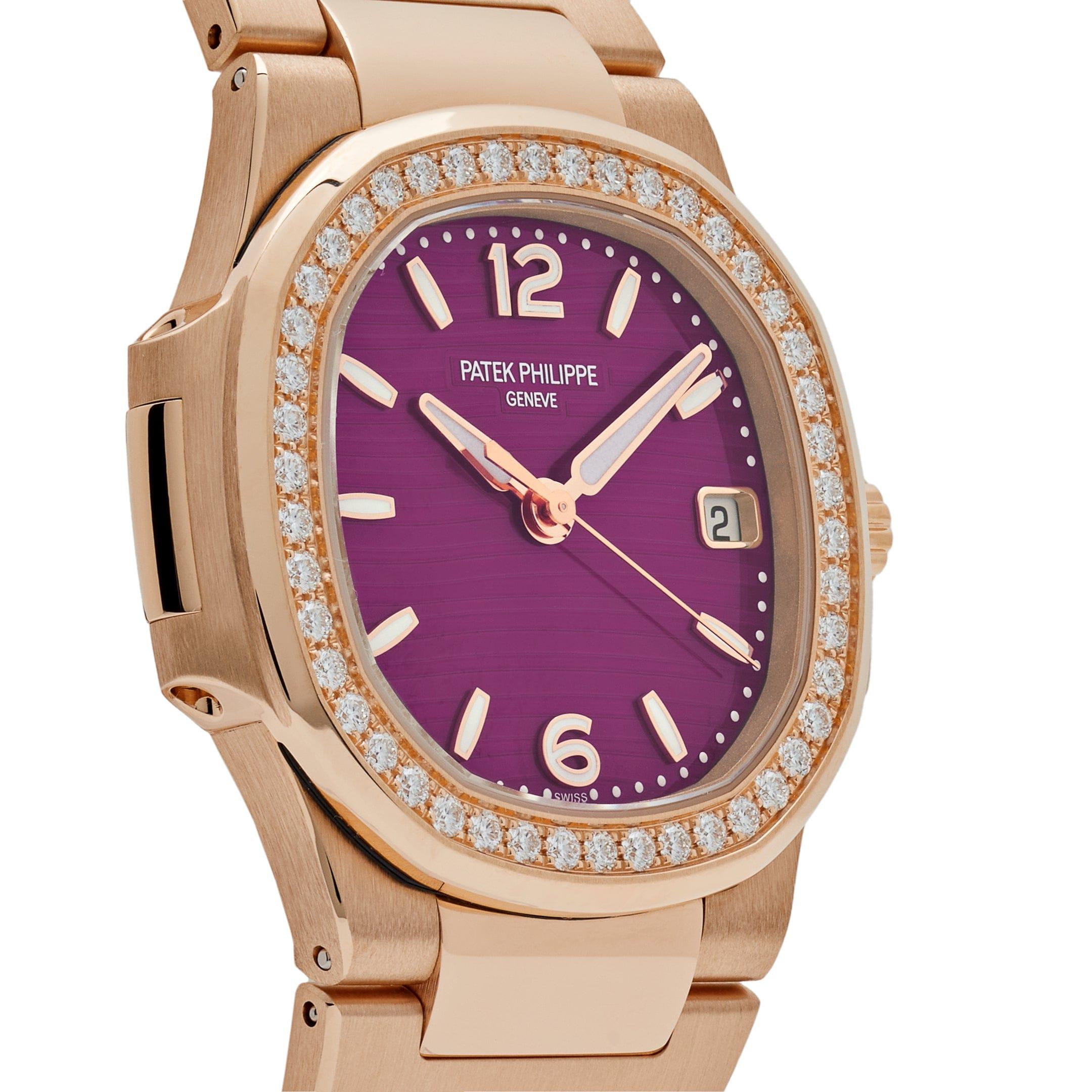 Patek Philippe Nautilus 7010/1R-013 Quartz Rose Gold Purple Diamond Bezel (2024) In New Condition In New York, NY