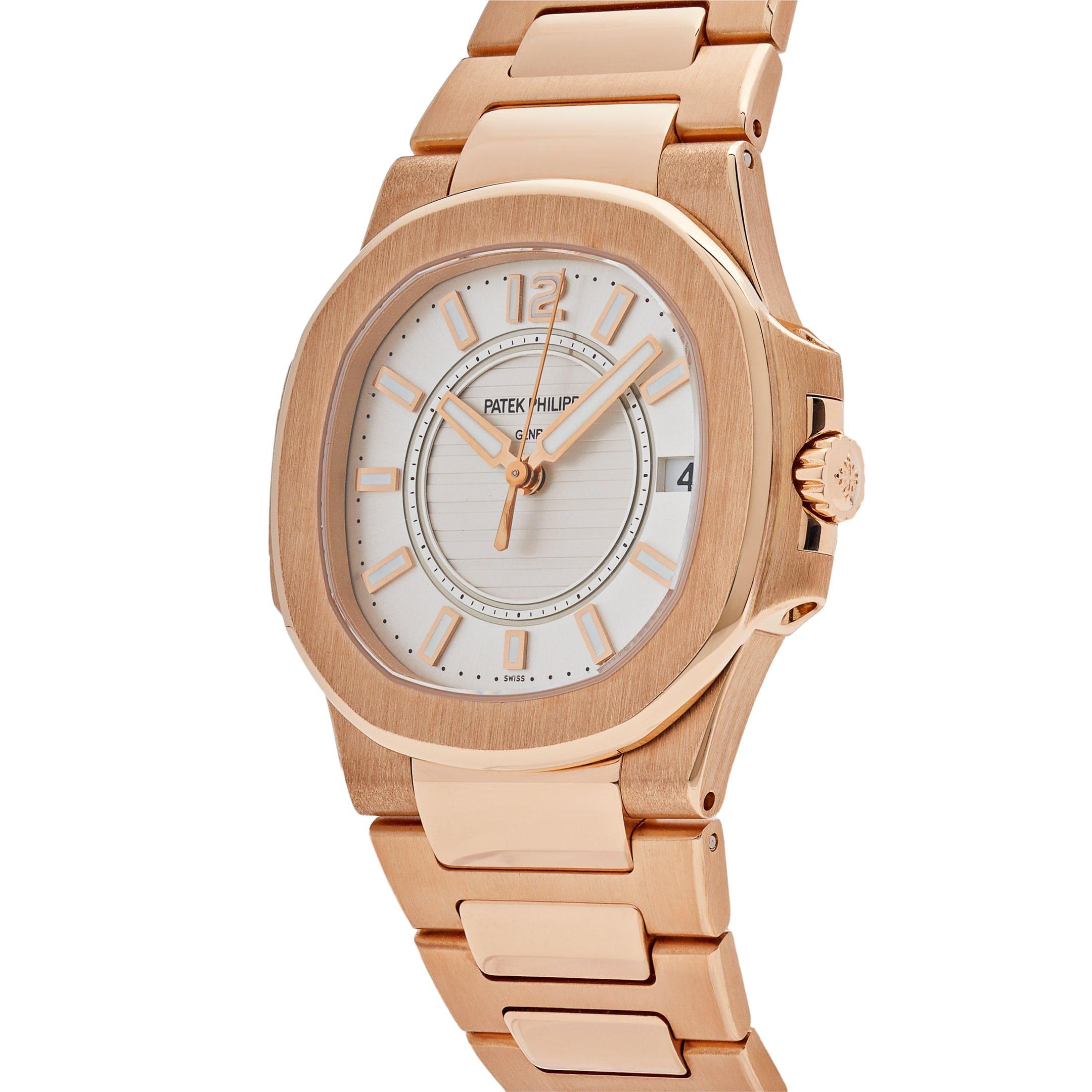 Patek Philippe Nautilus 7011/1R-001 'Ladies' Rose Gold Silver Dial (2016) In Excellent Condition For Sale In New York, NY
