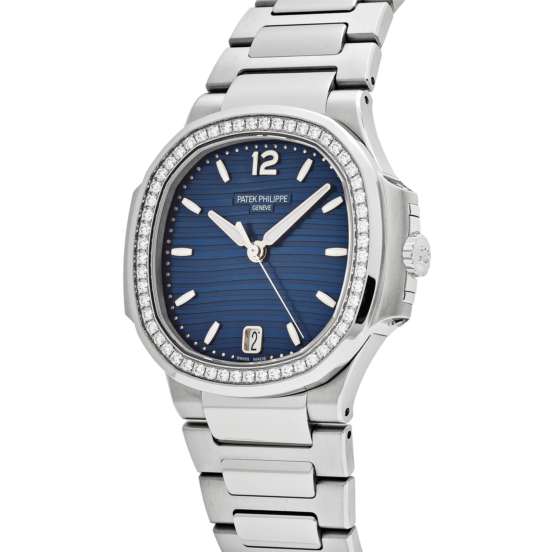 Round Cut Patek Philippe Nautilus 7118/1200A-001 'Ladies' Blue Dial Diamond Bezel (2024) For Sale