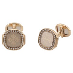 Vintage Patek Philippe Nautilus Calatrava Cross Diamond 18K Yellow Gold Cufflinks