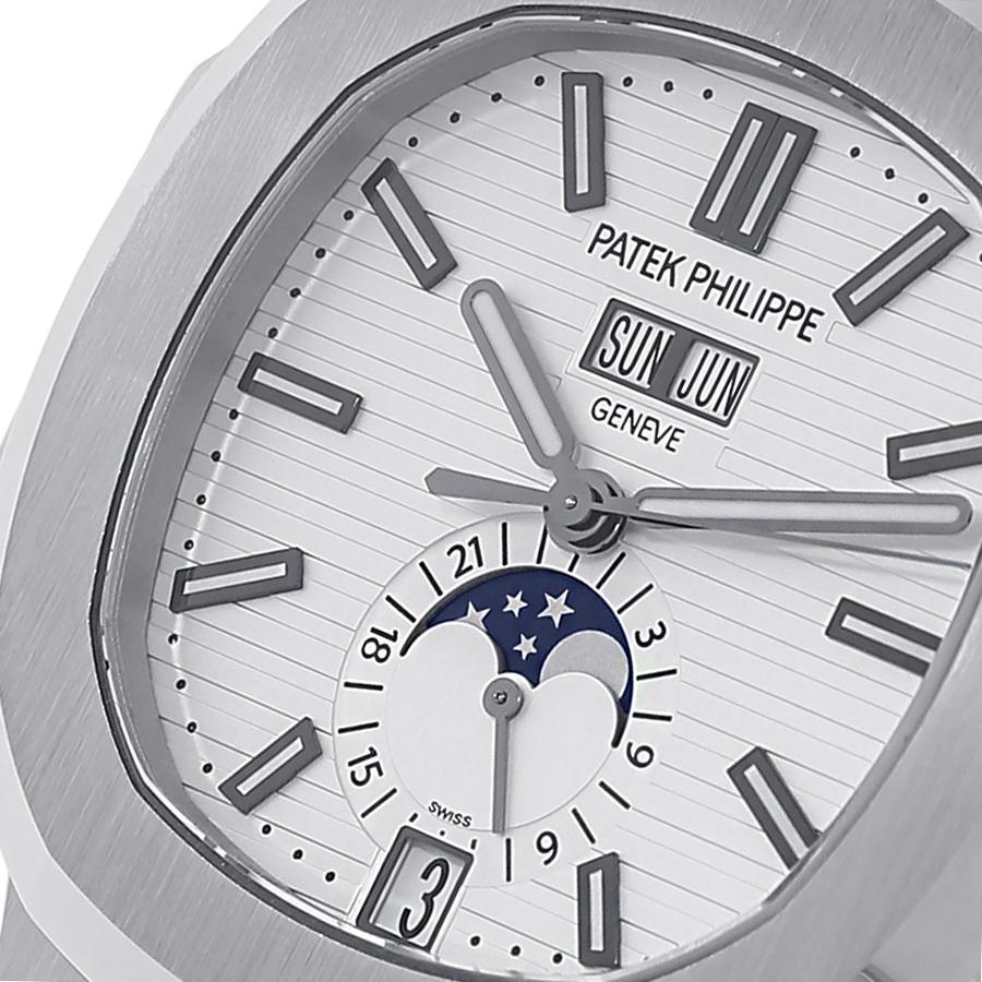 Contemporary Patek Philippe Nautilus Steel White Dial Moon Phase 40MM Watch 5726/1A-010 For Sale