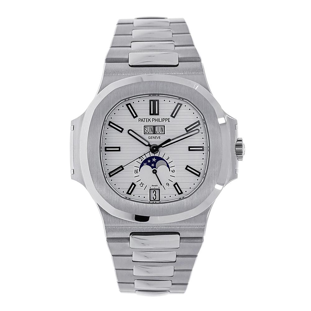 Patek Philippe Nautilus Steel White Dial Moon Phase 40MM Watch 5726/1A-010 For Sale