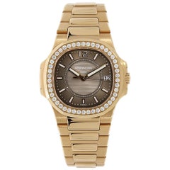 Patek Philippe Nautilus Ladies Rose Gold Diamond Bezel Watch 7010/1R-010