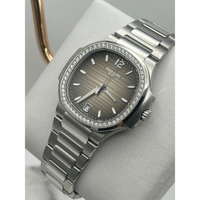 We promise you wont be able to keep your eyes off of the sleek and smooth designs of The Patek Philippe Ladies Nautilus wristwatch. With its round octagonal shape of the diamond-set bezel and 35mm Stainless Steel construction, The Nautilus has