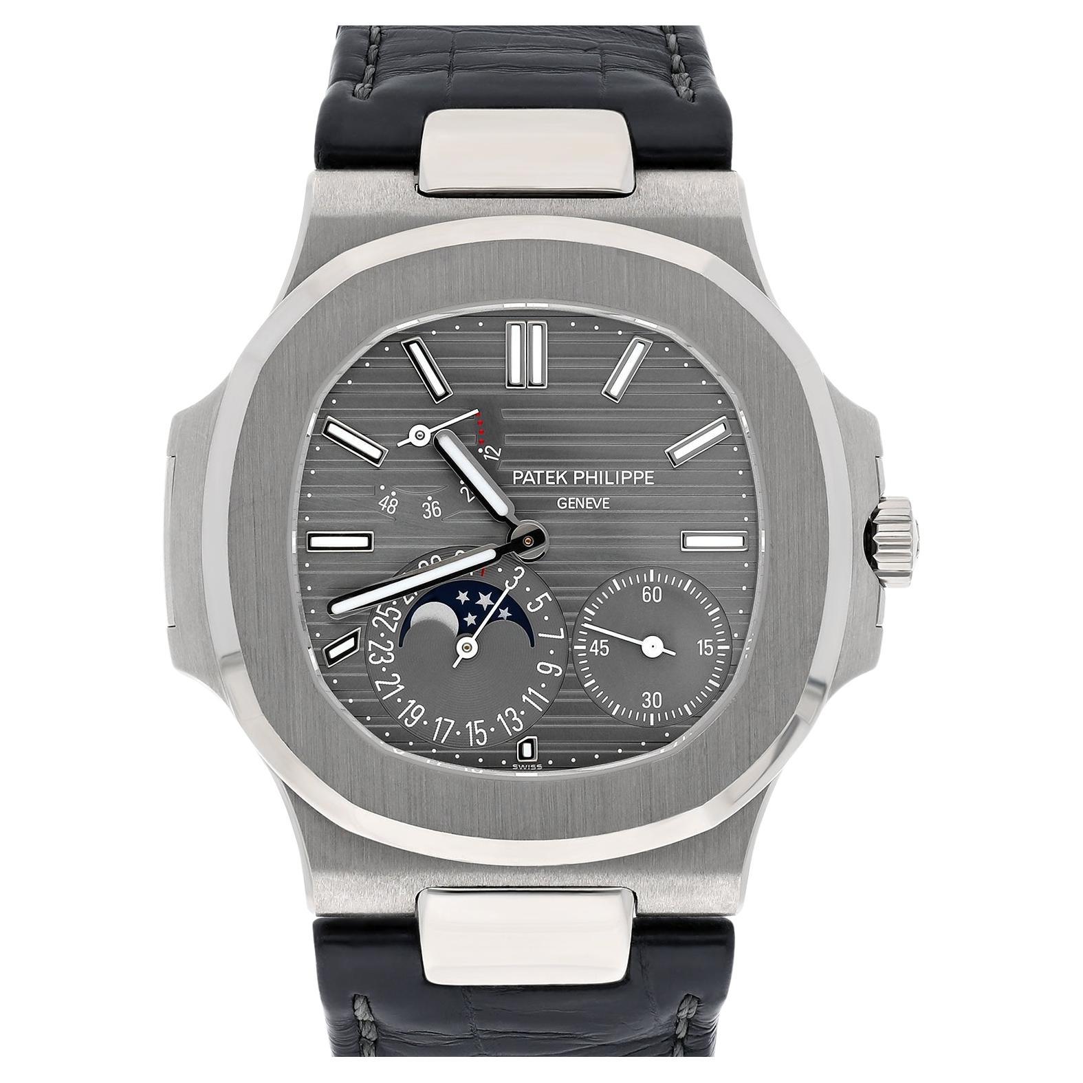 Patek Philippe Nautilus Moonphase White Gold Mens Watch Grey Dial 5712G-001 For Sale