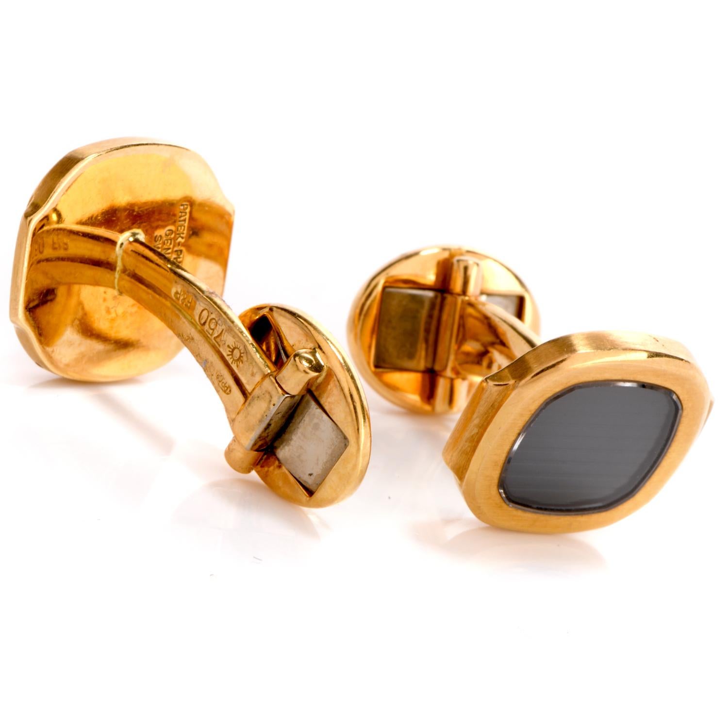 These Collectable pair of Patek Phillippe cufflinks Circa 1990's were crafted in 18K rose gold.
From the Nautilus series, these Cuff Links have a gray dial with sapphire crystal.


A great addition to your collection, Since They, are no longer in