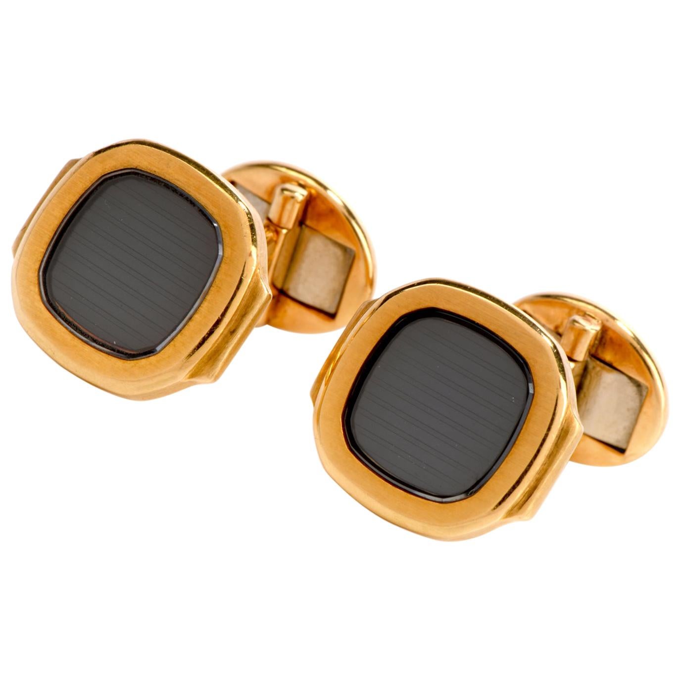 Patek Philippe Nautilus Rose Gold and Sapphire Crystal Cufflinks For Sale
