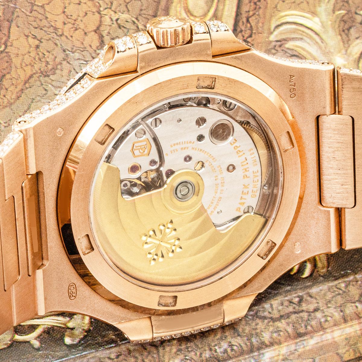 Patek Philippe Nautilus Rose Gold Custom Diamond Set 5711/1R-001 In Excellent Condition In Mayfair, London, London