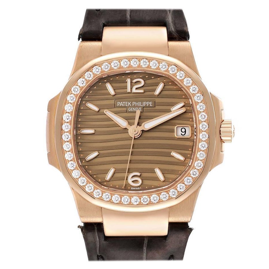 Nautilus Roségold-Damenuhr 7010R mit Diamant-Lünette von Patek Philippe im Angebot