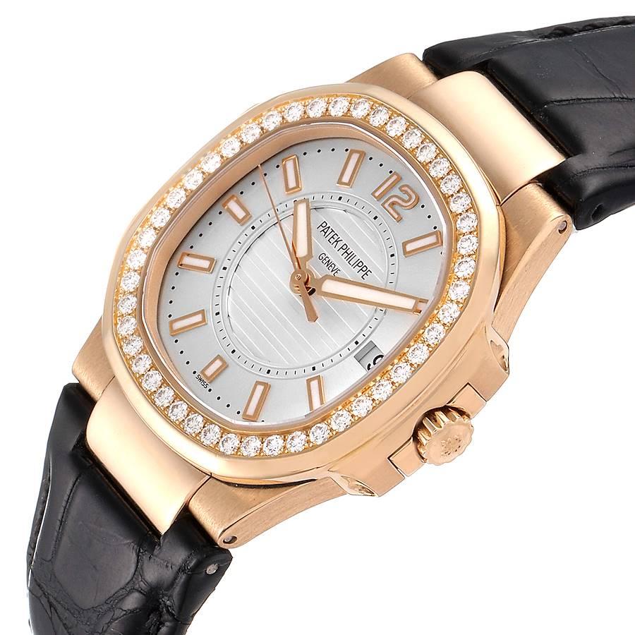 Women's Patek Philippe Nautilus Rose Gold Diamond Silver Dial Ladies Watch 7010