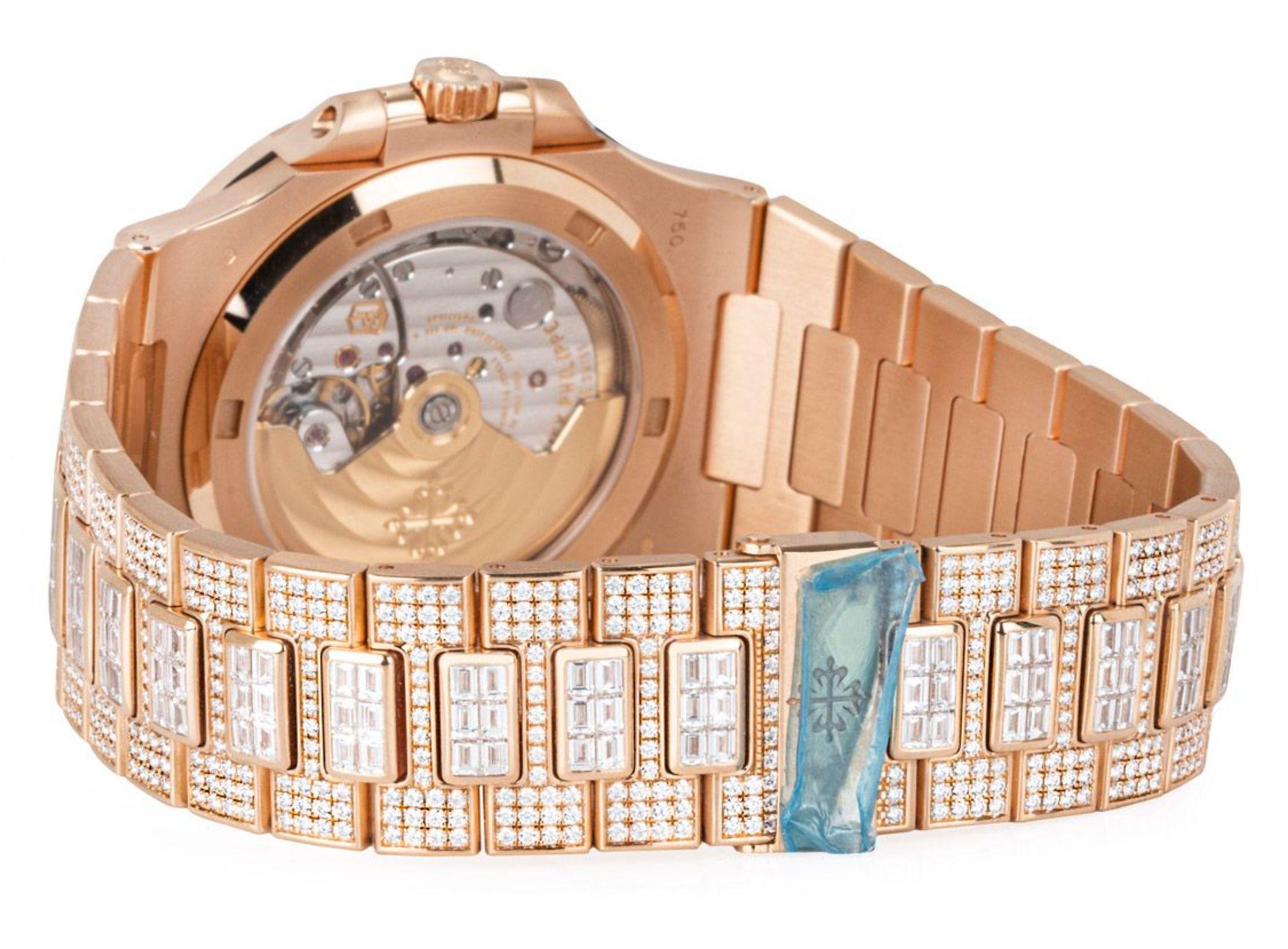 Women's or Men's Patek Philippe Nautilus Rosę Gold Fully Loaded Diamond Set 5719/10R-010 For Sale