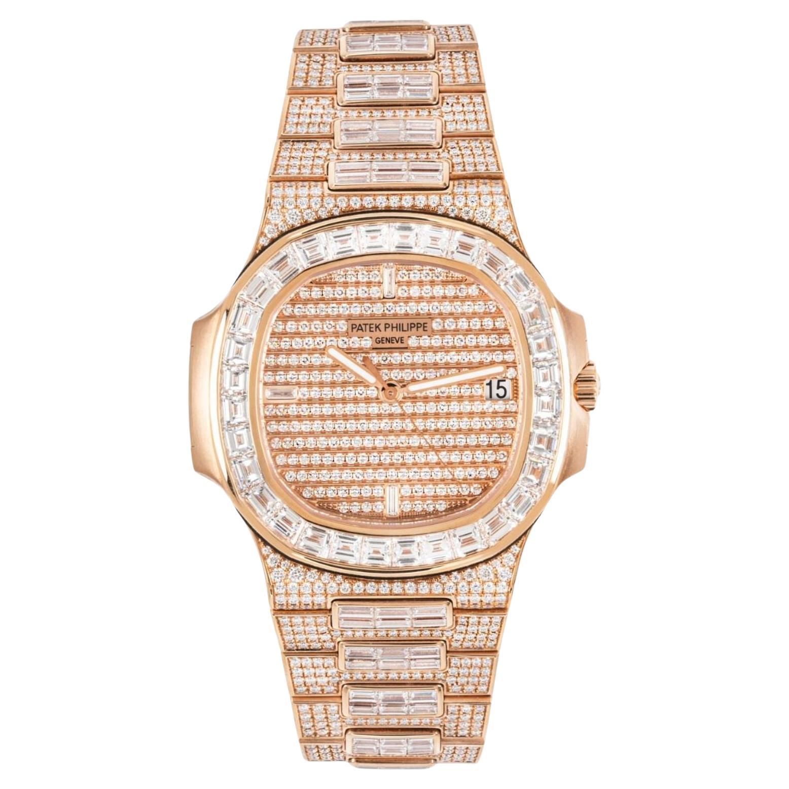 Patek Philippe Nautilus Rosę Gold Fully Loaded Diamond Set 5719/10R-010 For Sale
