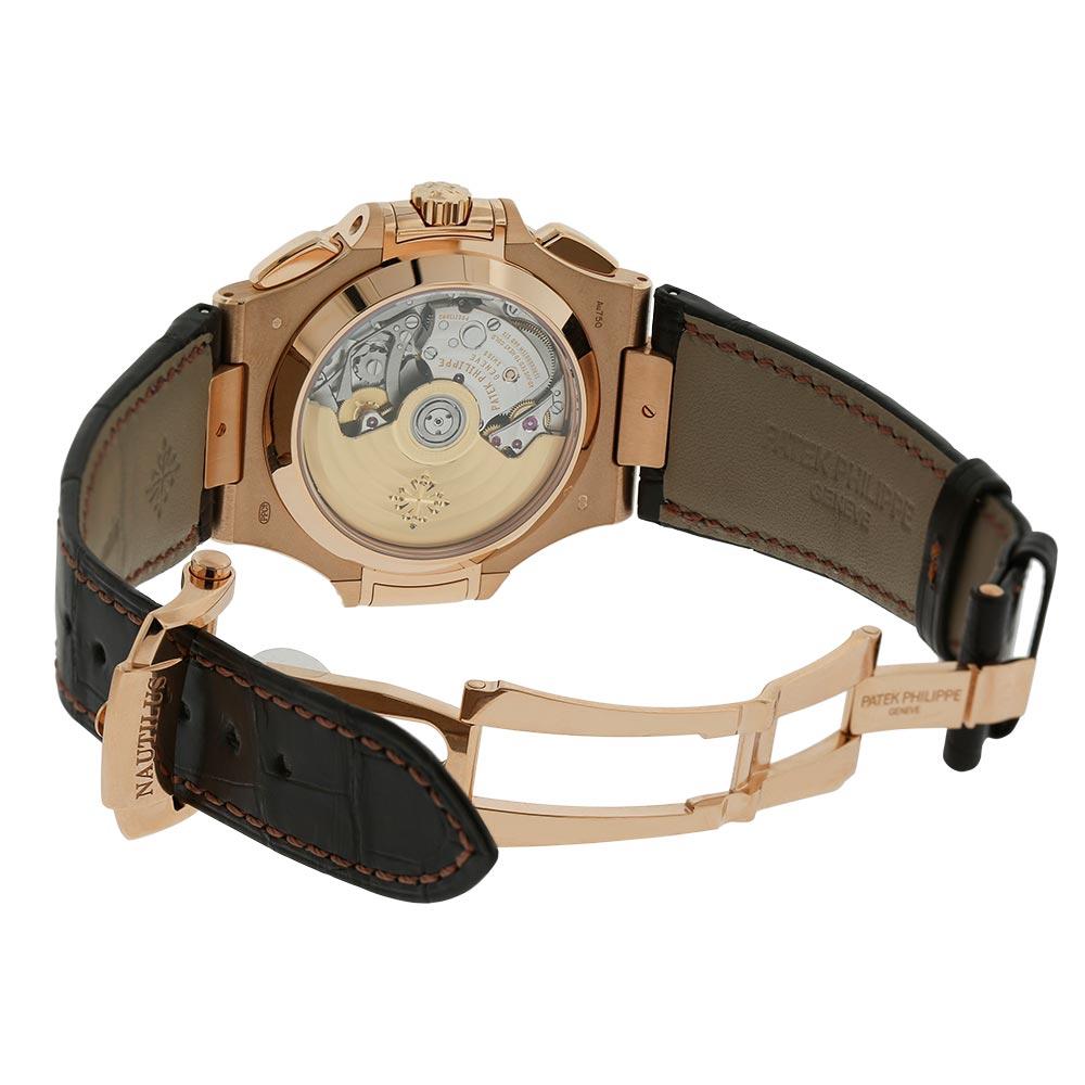 Men's Patek Philippe Nautilus Rose Gold Self-Winding Chronograph Watch 5980R-001 For Sale