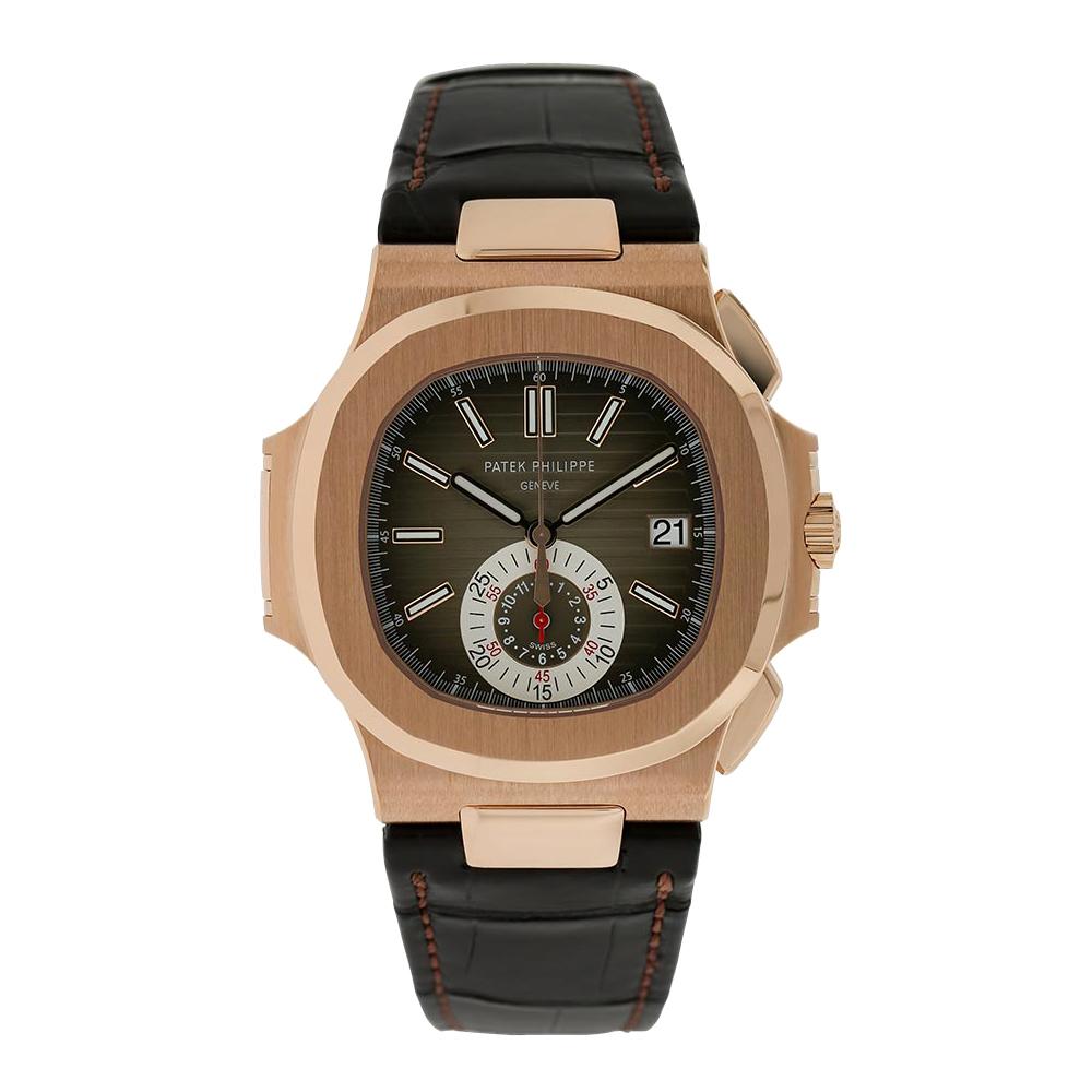 Patek Philippe Nautilus Rose Gold Self-Winding Chronograph Watch 5980R-001 For Sale