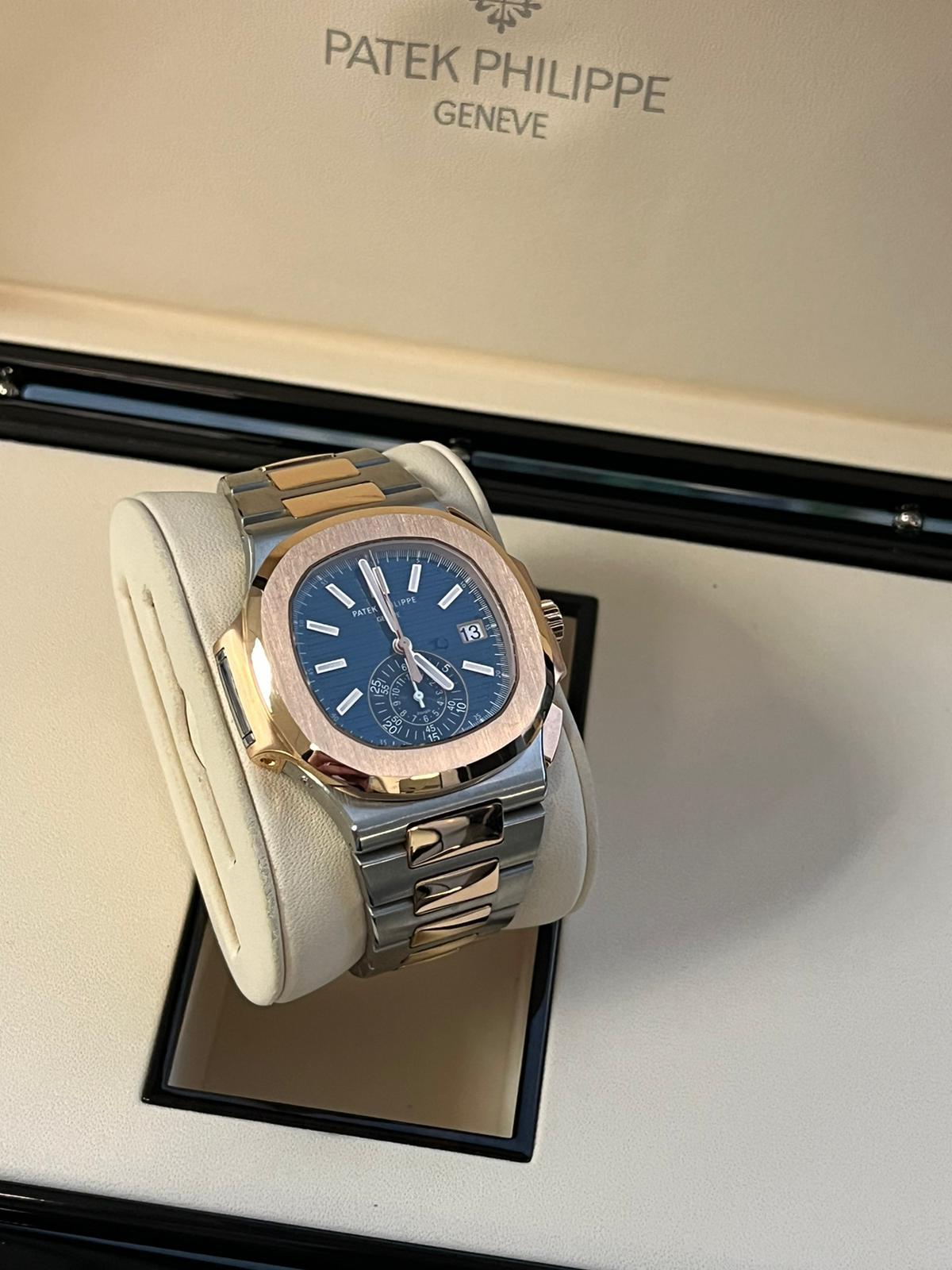 Patek Philippe Nautilus Rose Gold Stainless Steel Blue Dial Mens Watch 5980/1AR For Sale 3