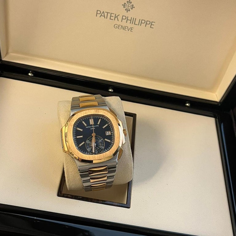 Patek Philippe Nautilus Rose Gold Stainless Steel Blue Dial Mens Watch 5980/1AR For Sale 7