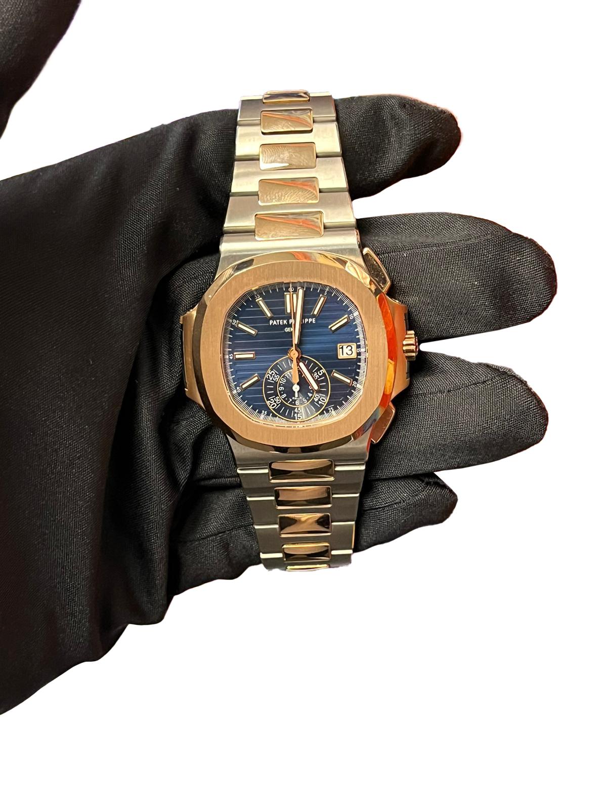 Patek Philippe Nautilus Rose Gold Stainless Steel Blue Dial Mens Watch 5980/1AR For Sale 12
