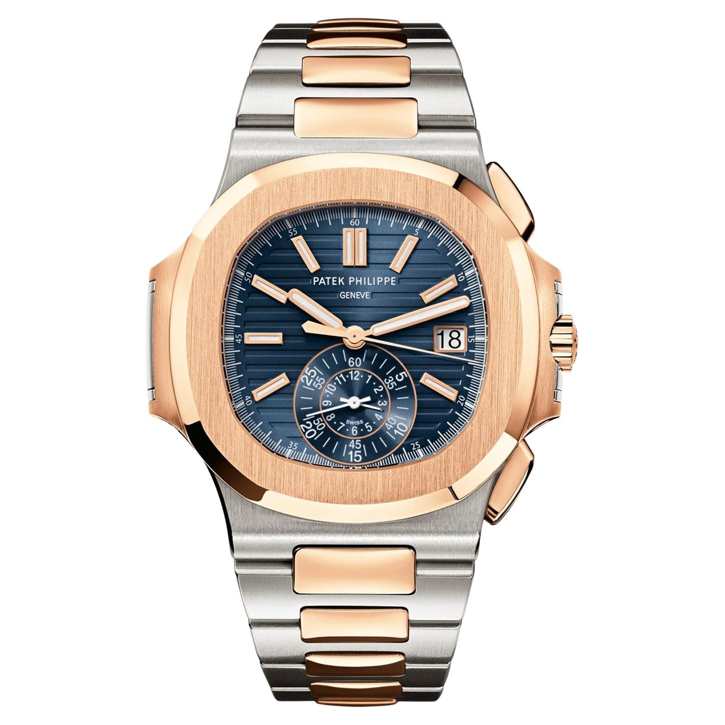 Patek Philippe Nautilus Rose Gold Stainless Steel Blue Dial Mens Watch 5980/1AR